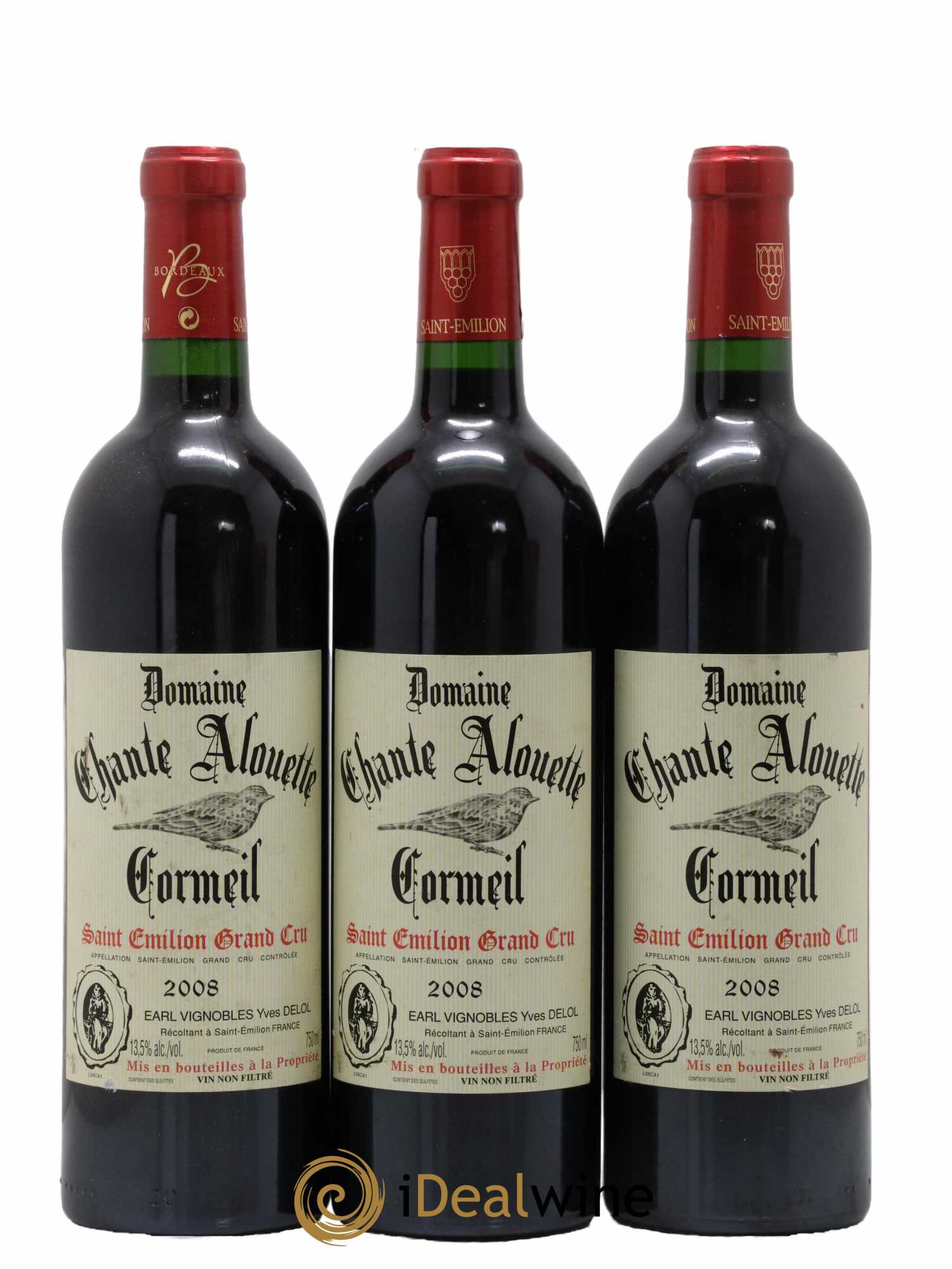 Saint-Émilion Grand Cru Domaine Chante Alouette Cormeil 2008 - Lot de 3 bouteilles - 0