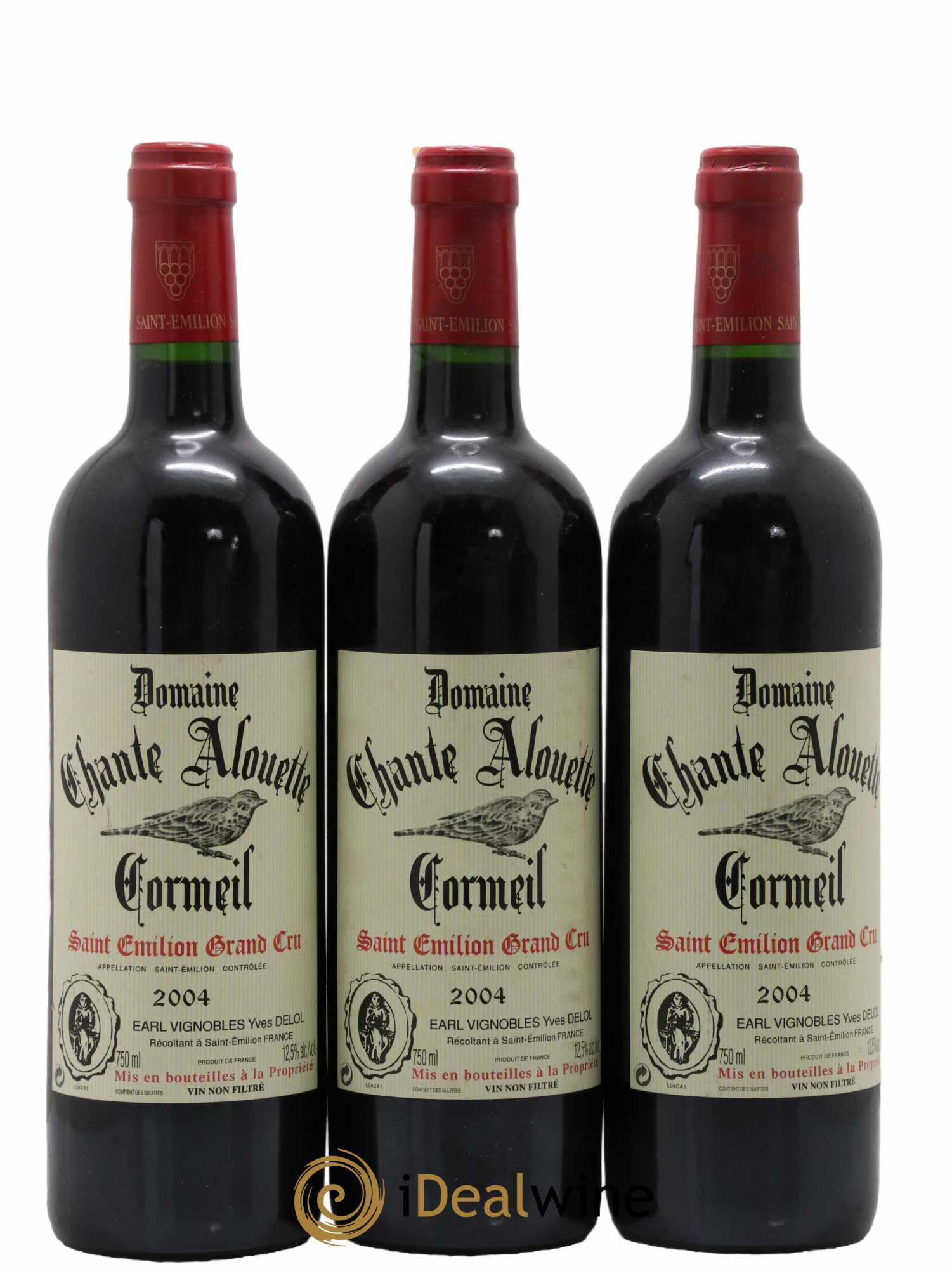 Saint-Émilion Grand Cru Domaine Chante Alouette Cormeil 2004 - Lot de 3 bouteilles - 0