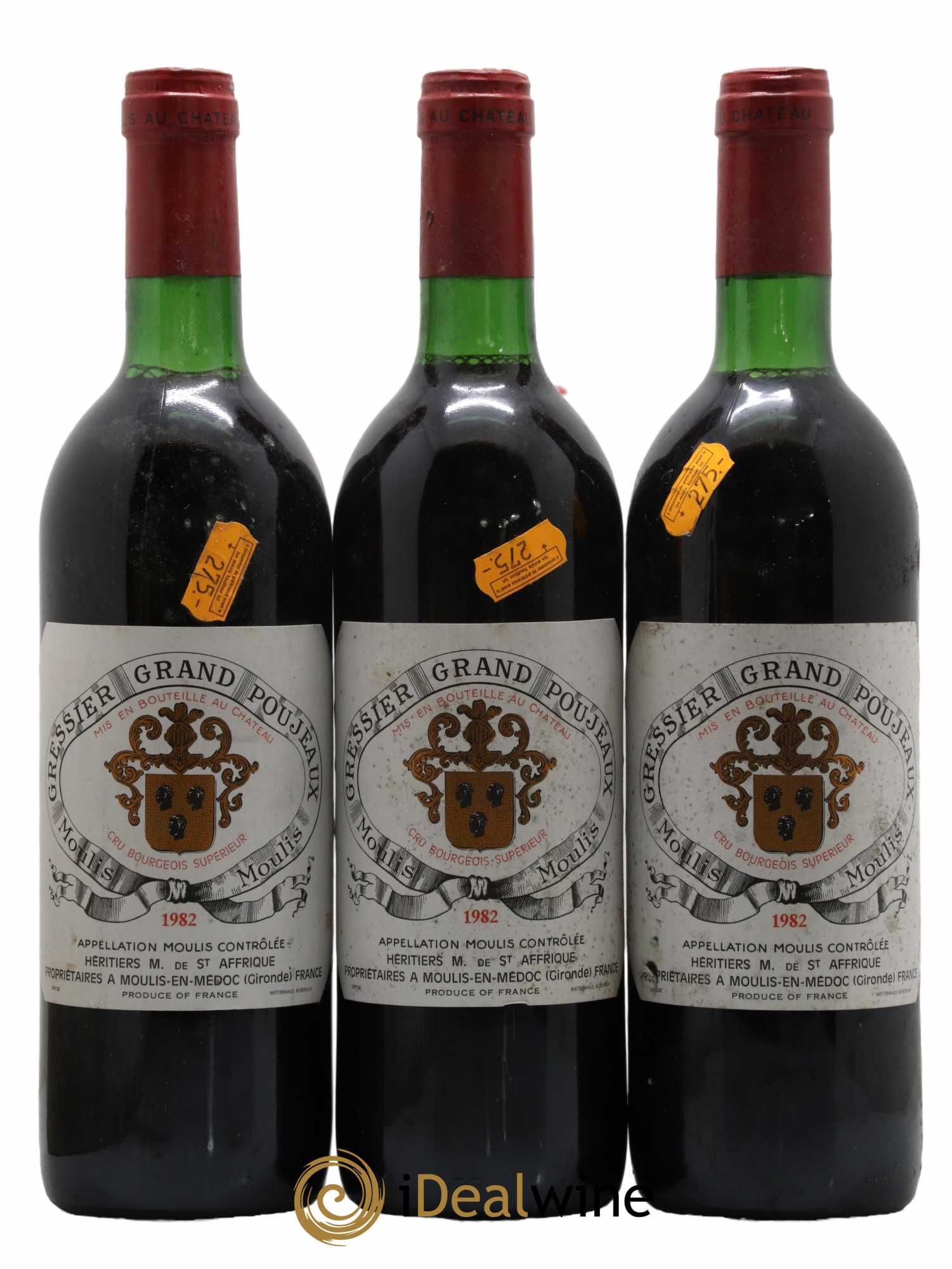Château Gressier Grand Poujeaux Cru Bourgeois 1982 - Lot de 3 bouteilles - 0