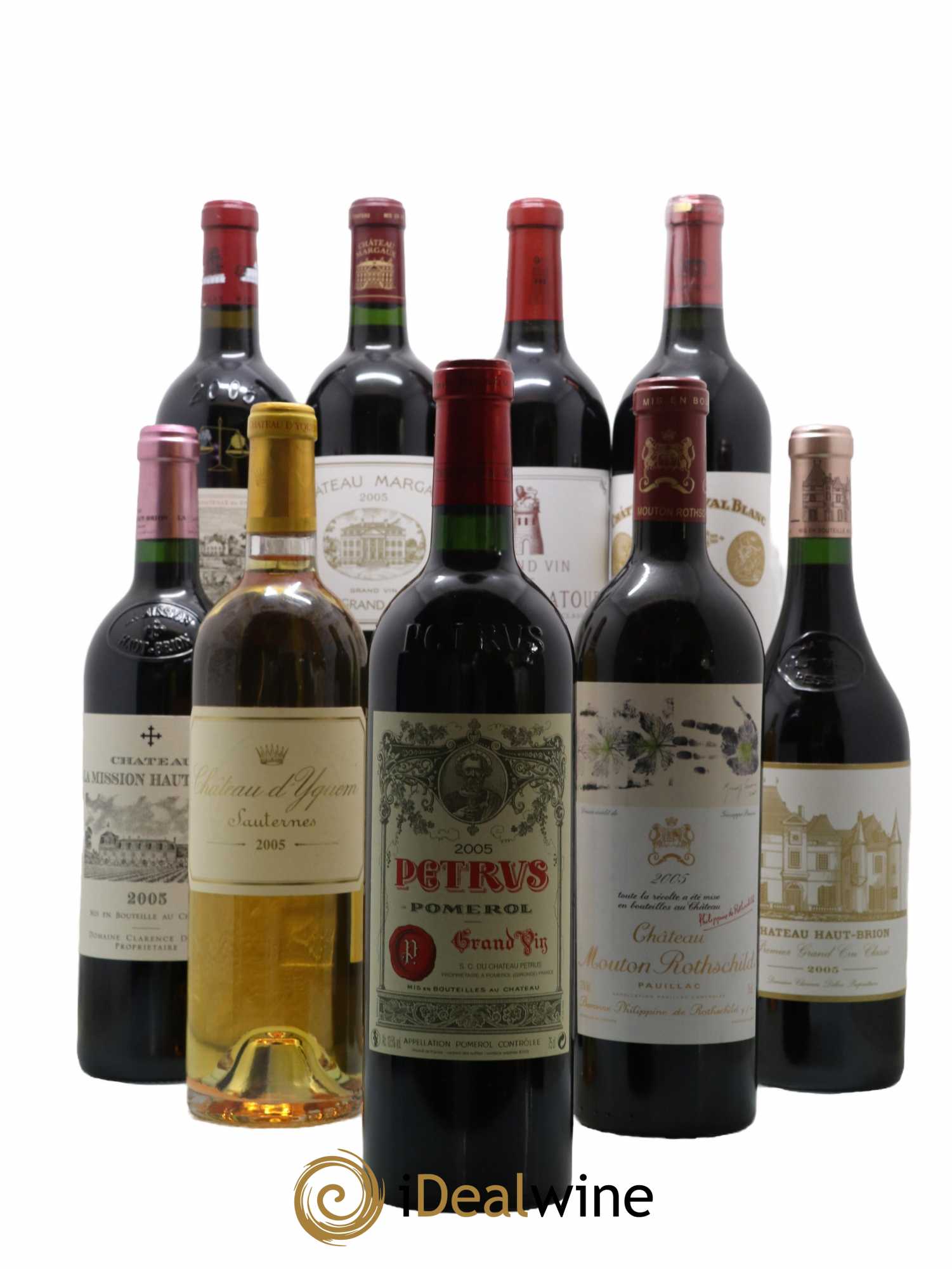 Caisse Collection Duclot 2005 Lafite Rothschild Mission Haut-Brion Haut-Brion Yquem Pétrus Cheval Blanc Mouton Rothschild La Tour Margaux 2005 - Lot de 9 bouteilles - 0