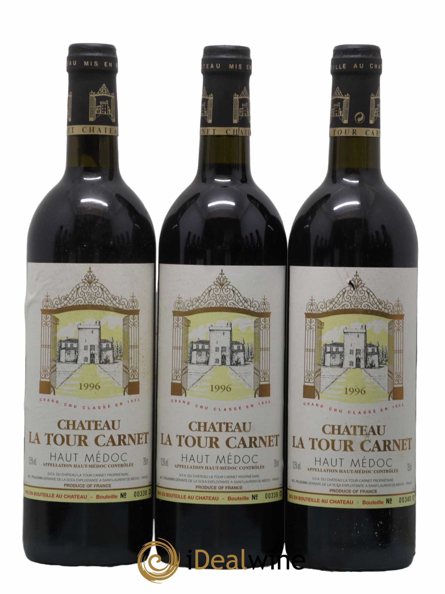 Château la Tour Carnet 4ème Grand Cru Classé 1996 - Lot de 12 bouteilles - 1
