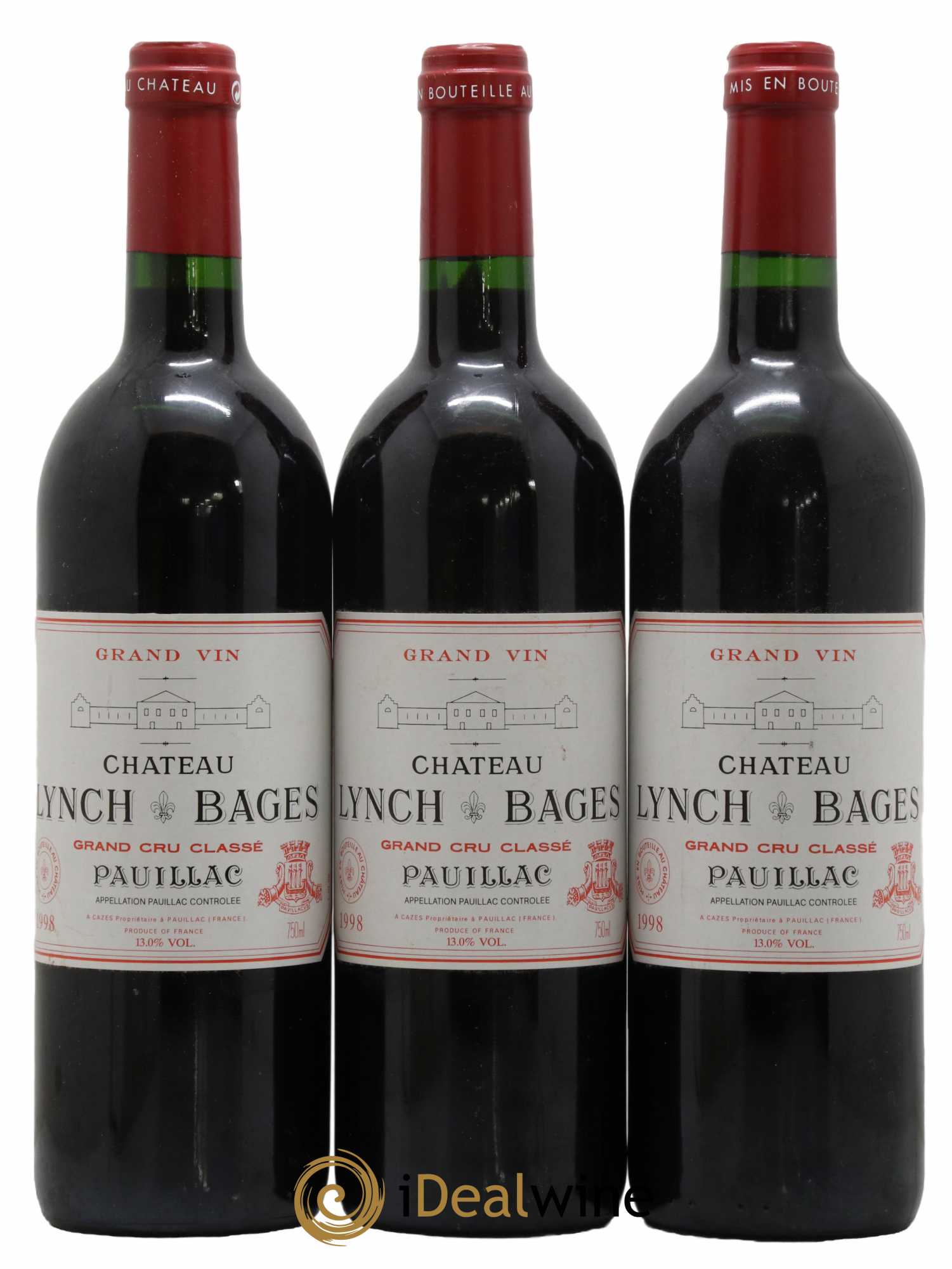 Château Lynch Bages 5ème Grand Cru Classé 1998 - Lot de 3 bouteilles - 0