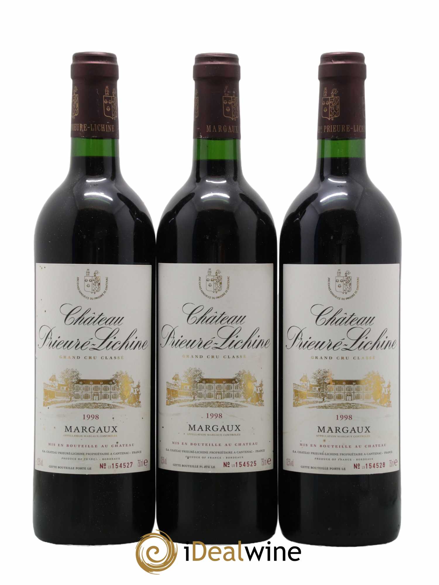 Château Prieuré Lichine 4ème Grand Cru Classé 1998 - Lot de 3 bouteilles - 0