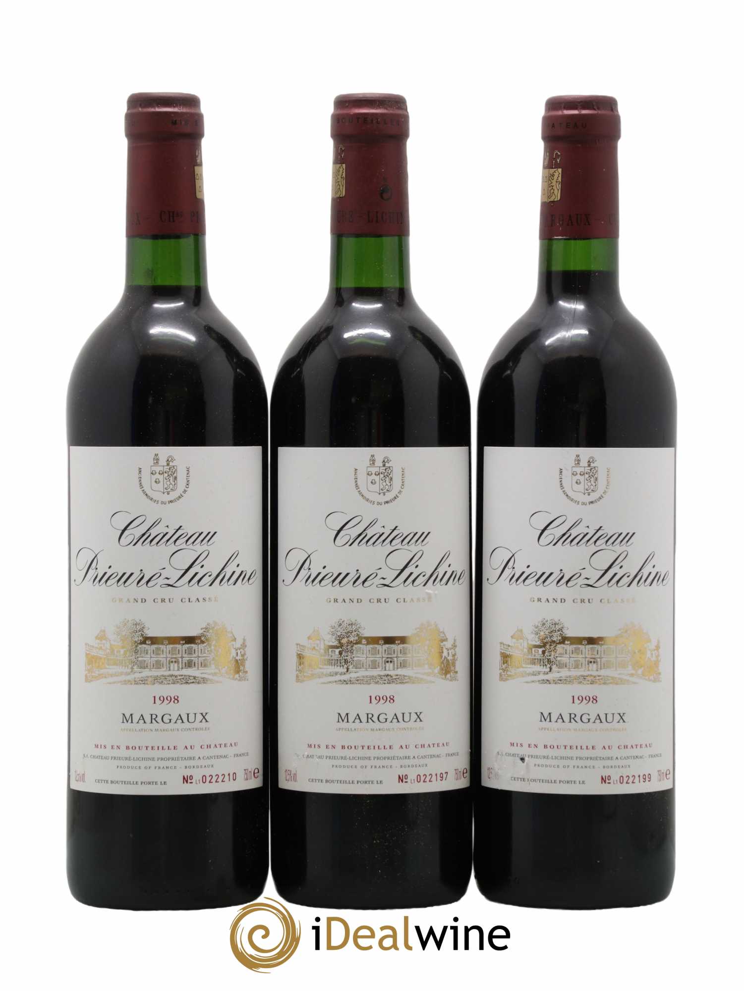 Château Prieuré Lichine 4ème Grand Cru Classé 1998 - Lot de 3 bouteilles - 0
