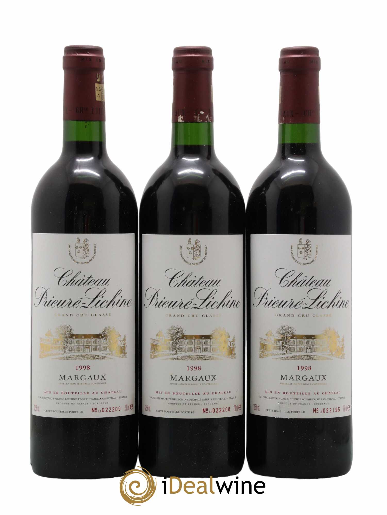 Château Prieuré Lichine 4ème Grand Cru Classé 1998 - Lot de 3 bouteilles - 0