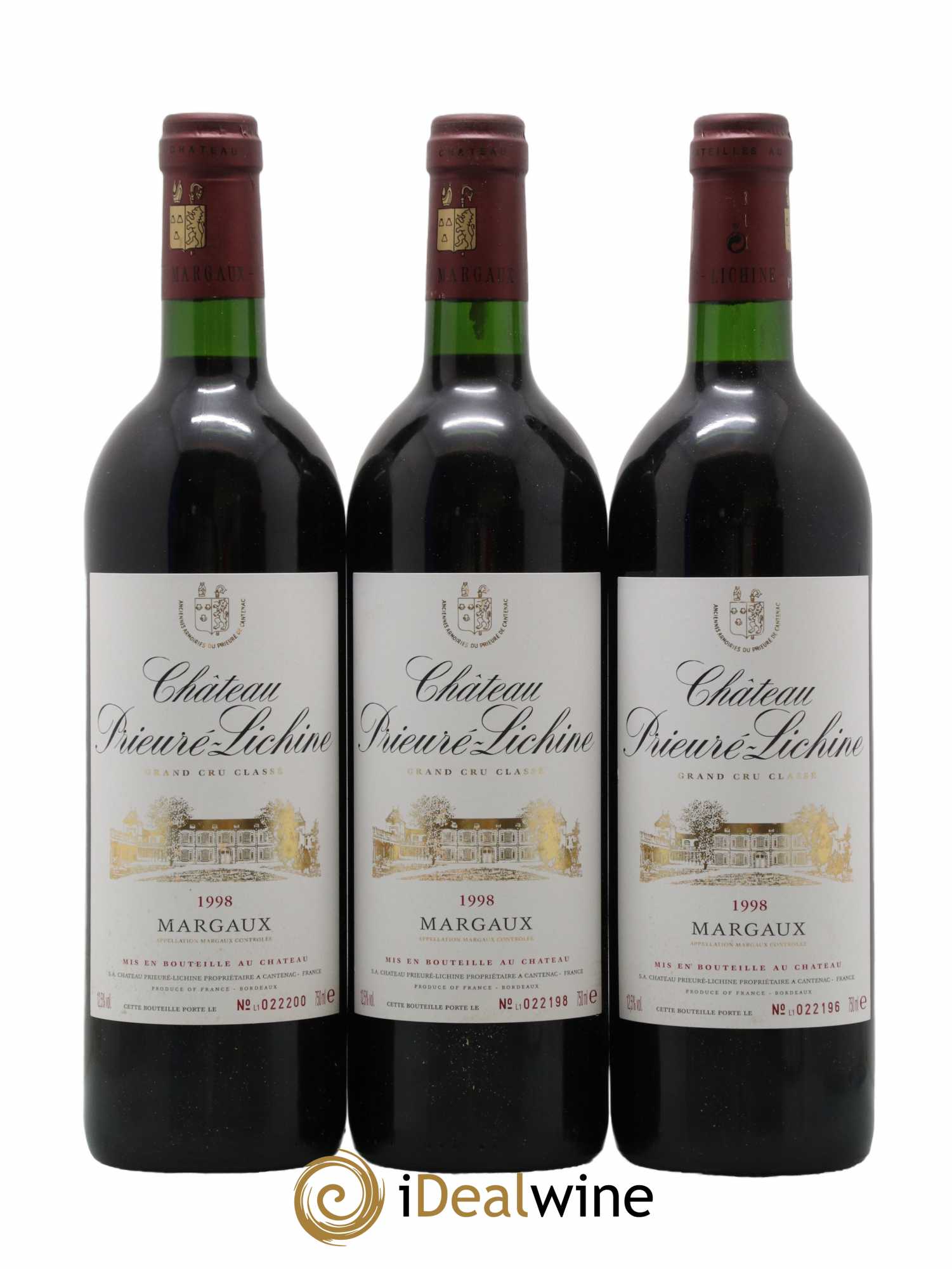 Château Prieuré Lichine 4ème Grand Cru Classé 1998 - Lot de 3 bouteilles - 0