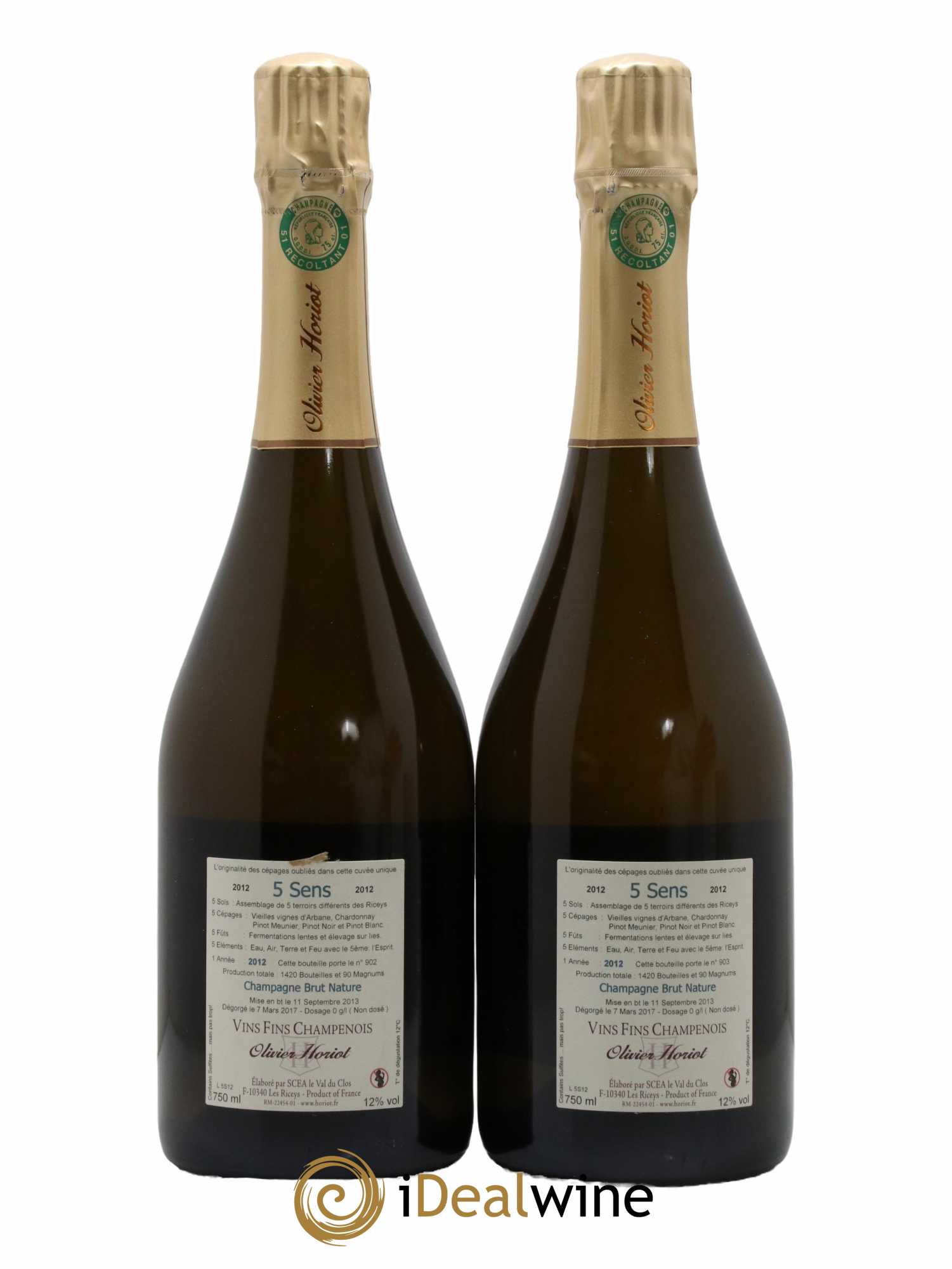 5 Sens Brut Nature Olivier Horiot 2012 - Lot de 2 bouteilles - 1