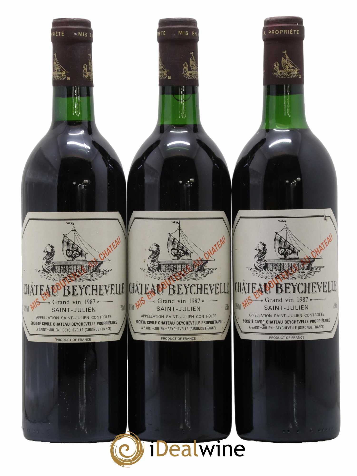 Château Beychevelle 4ème Grand Cru Classé 1987 - Lot de 3 bouteilles - 0