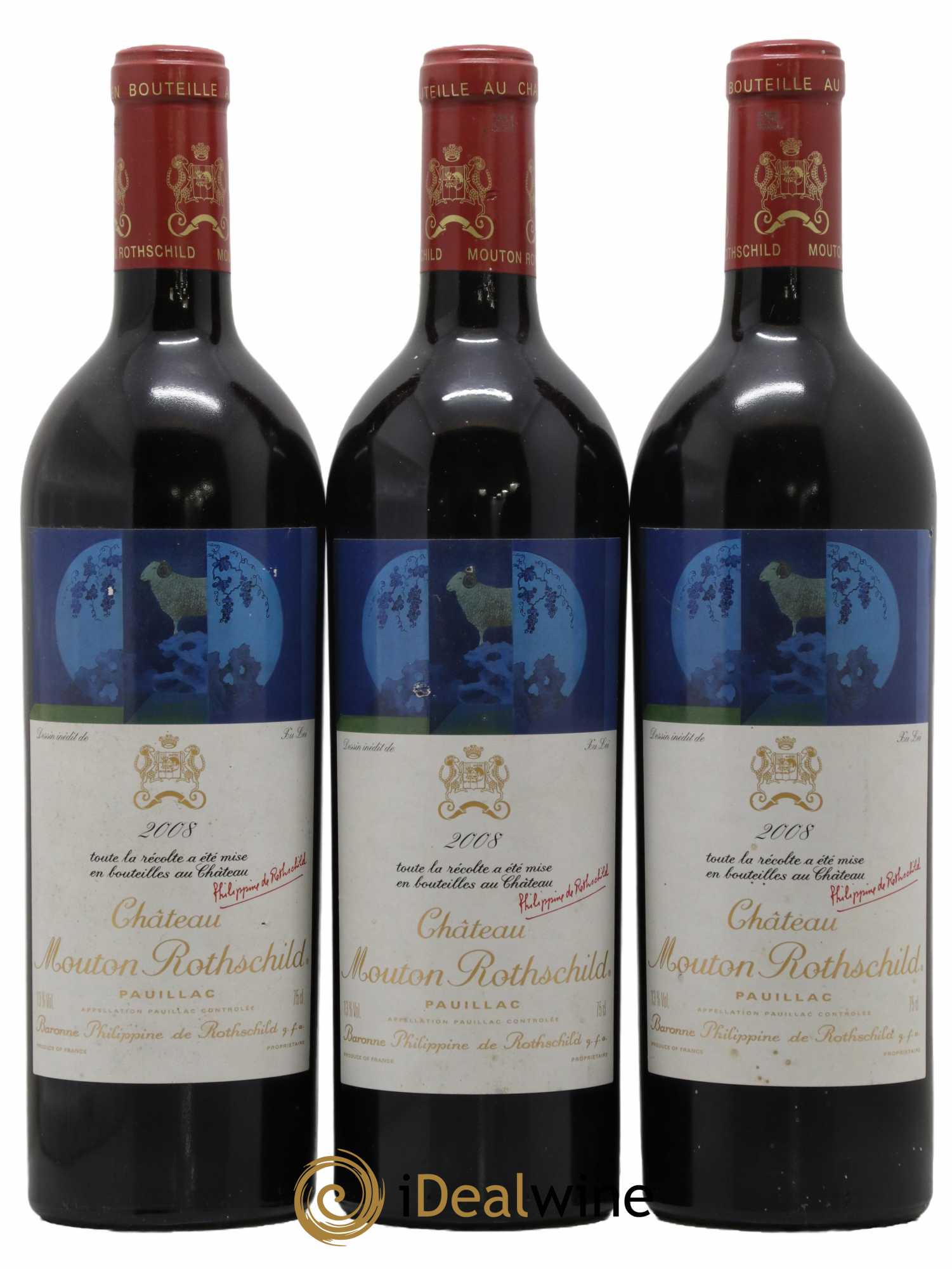 Château Mouton Rothschild 1er Grand Cru Classé 2008 - Lot de 3 bouteilles - 0