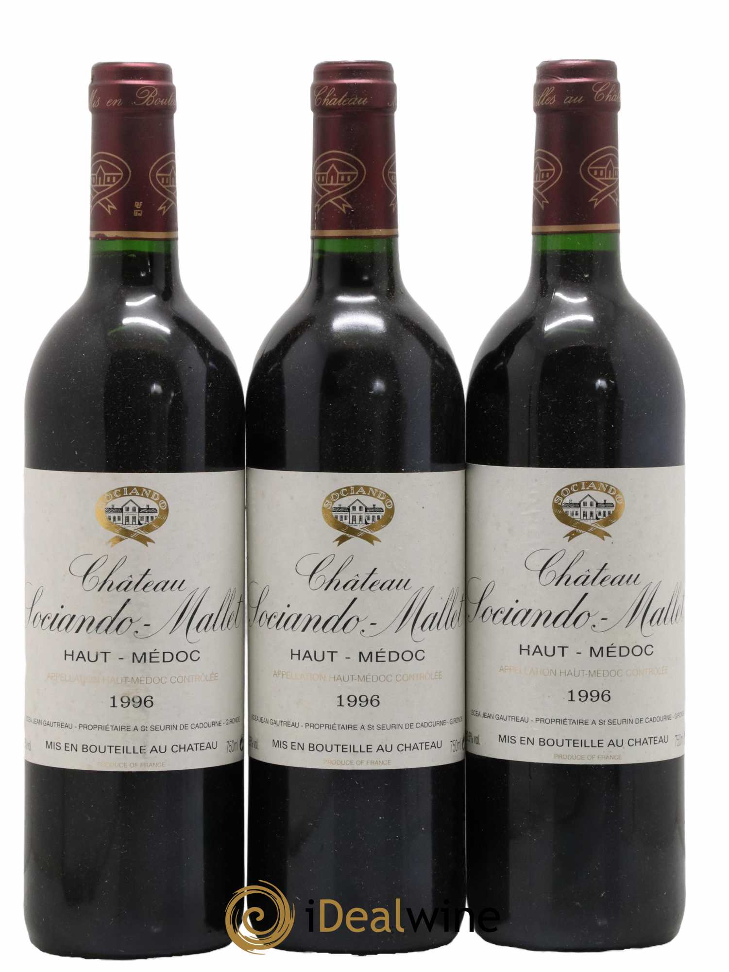 Château Sociando Mallet 1996 - Lot de 3 bouteilles - 0