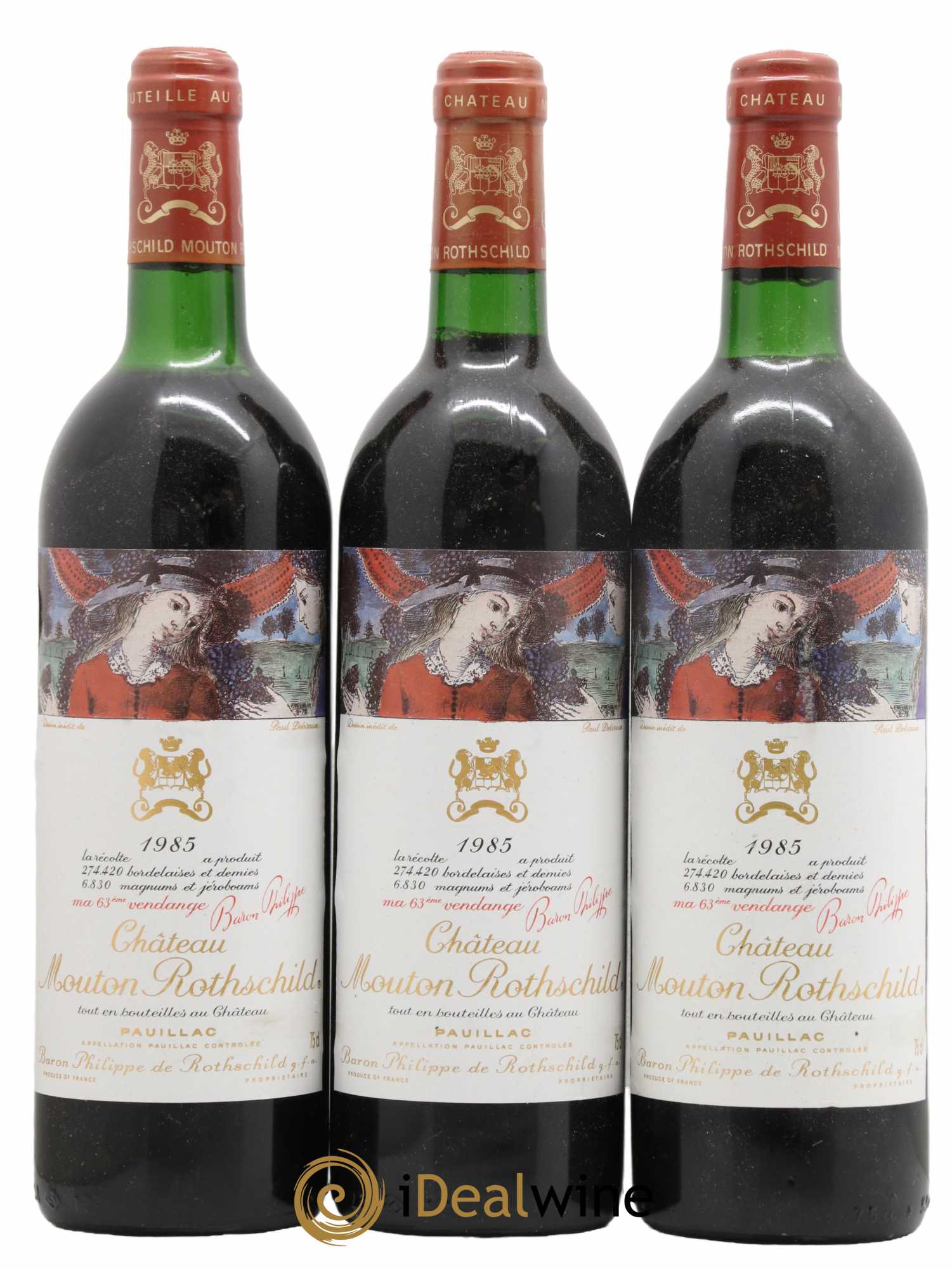 Château Mouton Rothschild 1er Grand Cru Classé 1985 - Lot de 3 bouteilles - 0