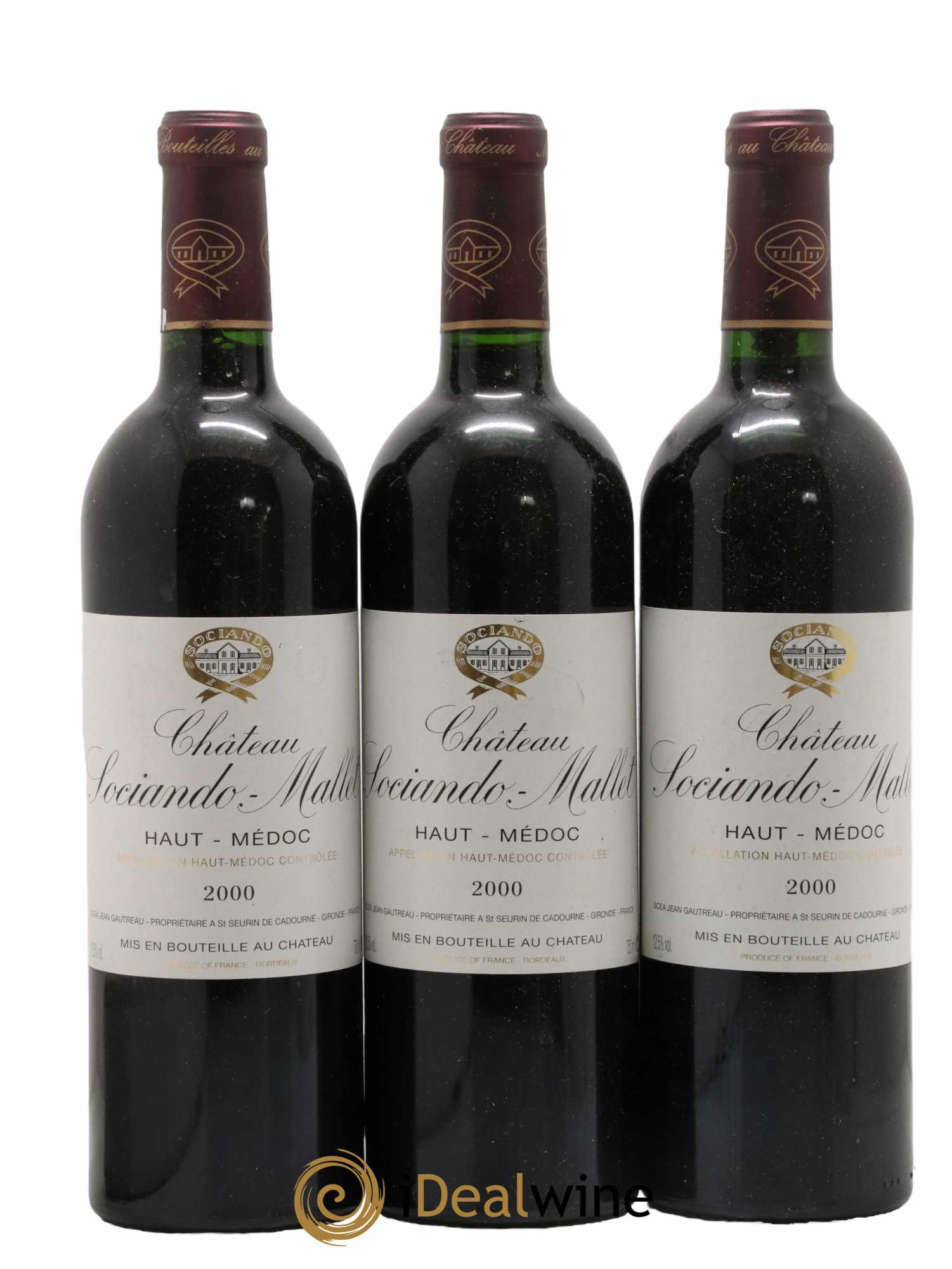 Château Sociando Mallet 2000 - Lot de 3 bouteilles - 0