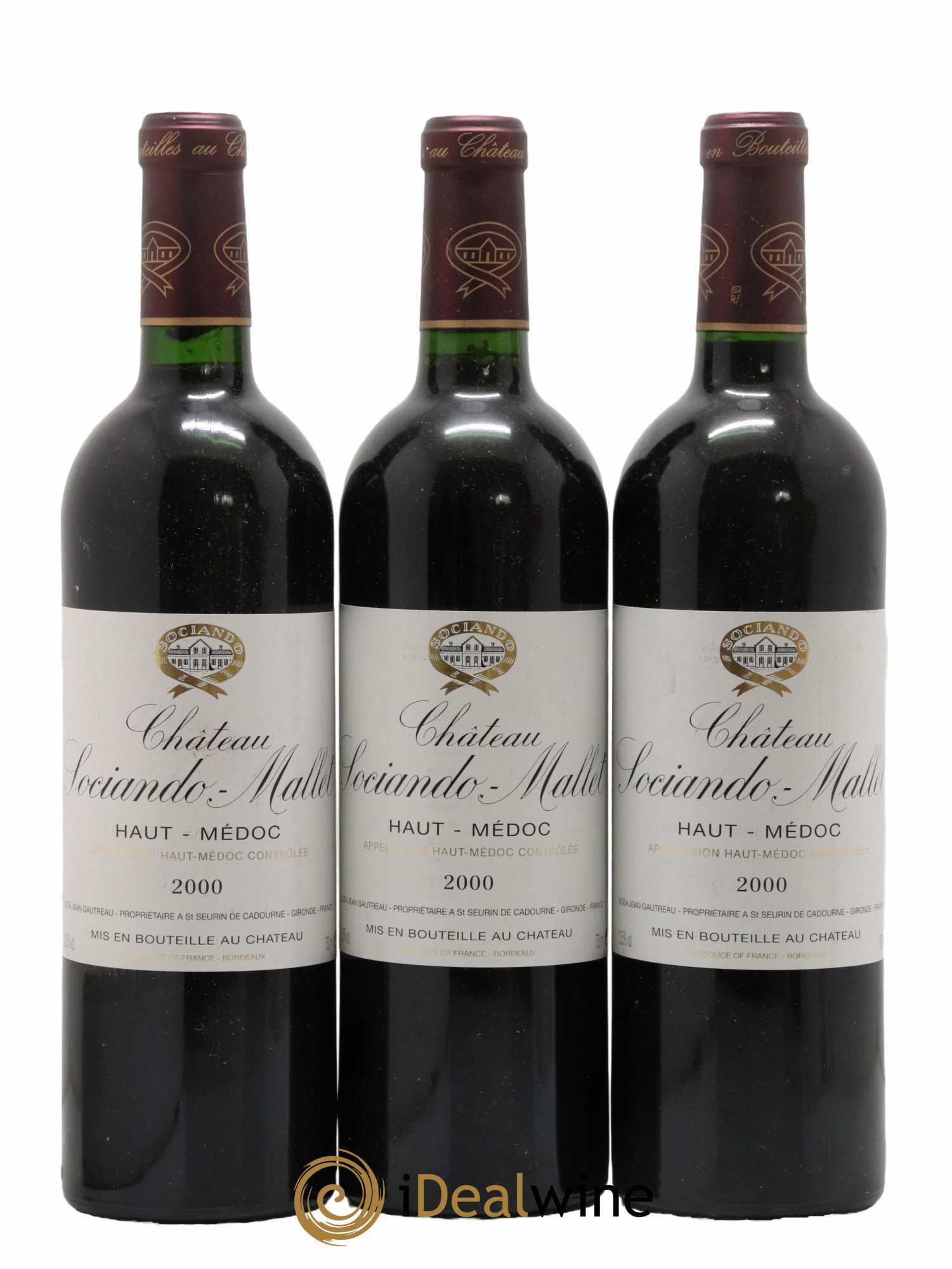 Château Sociando Mallet 2000 - Lot de 3 bouteilles - 0