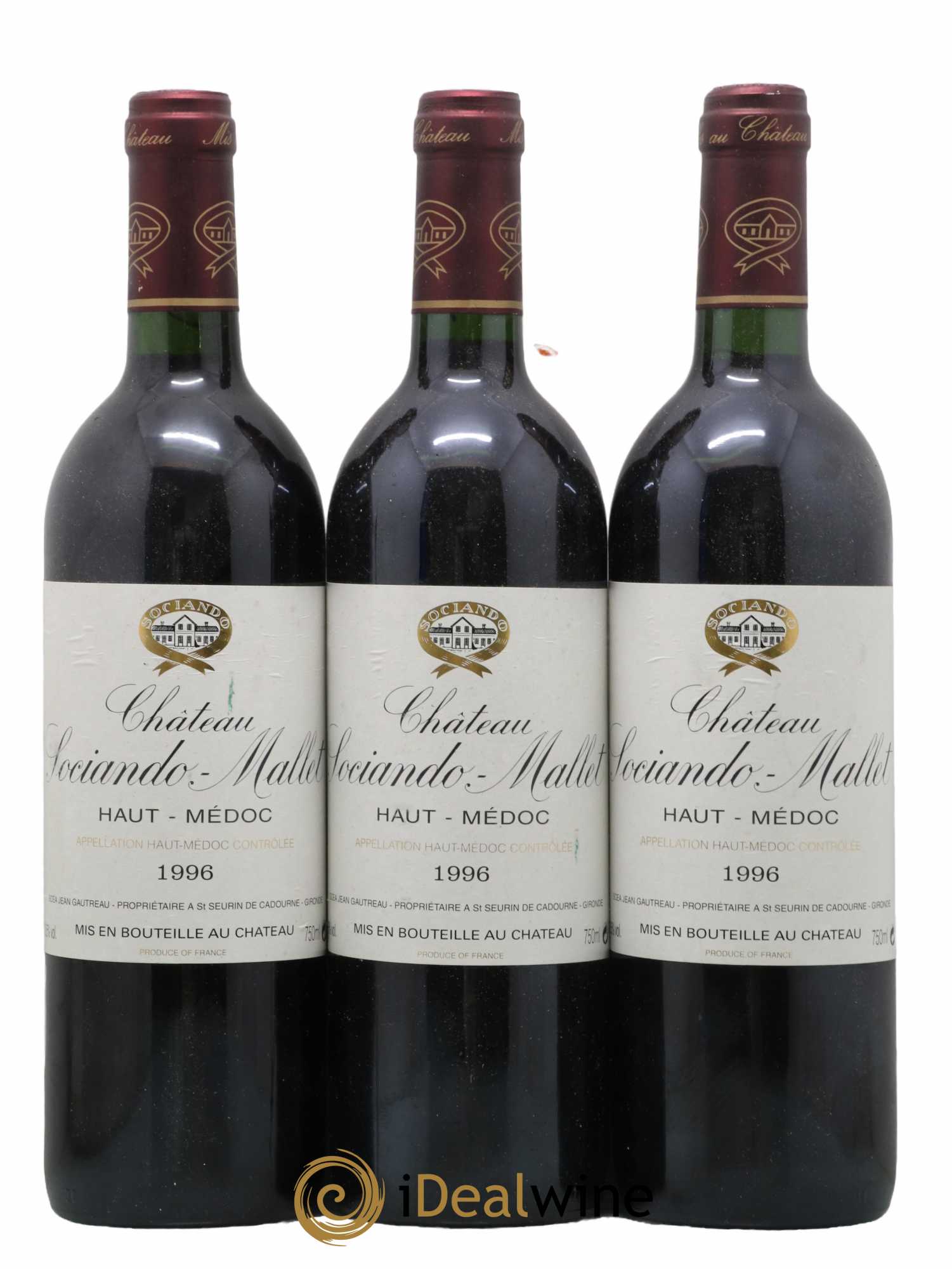 Château Sociando Mallet 1996 - Lot de 3 bouteilles - 0