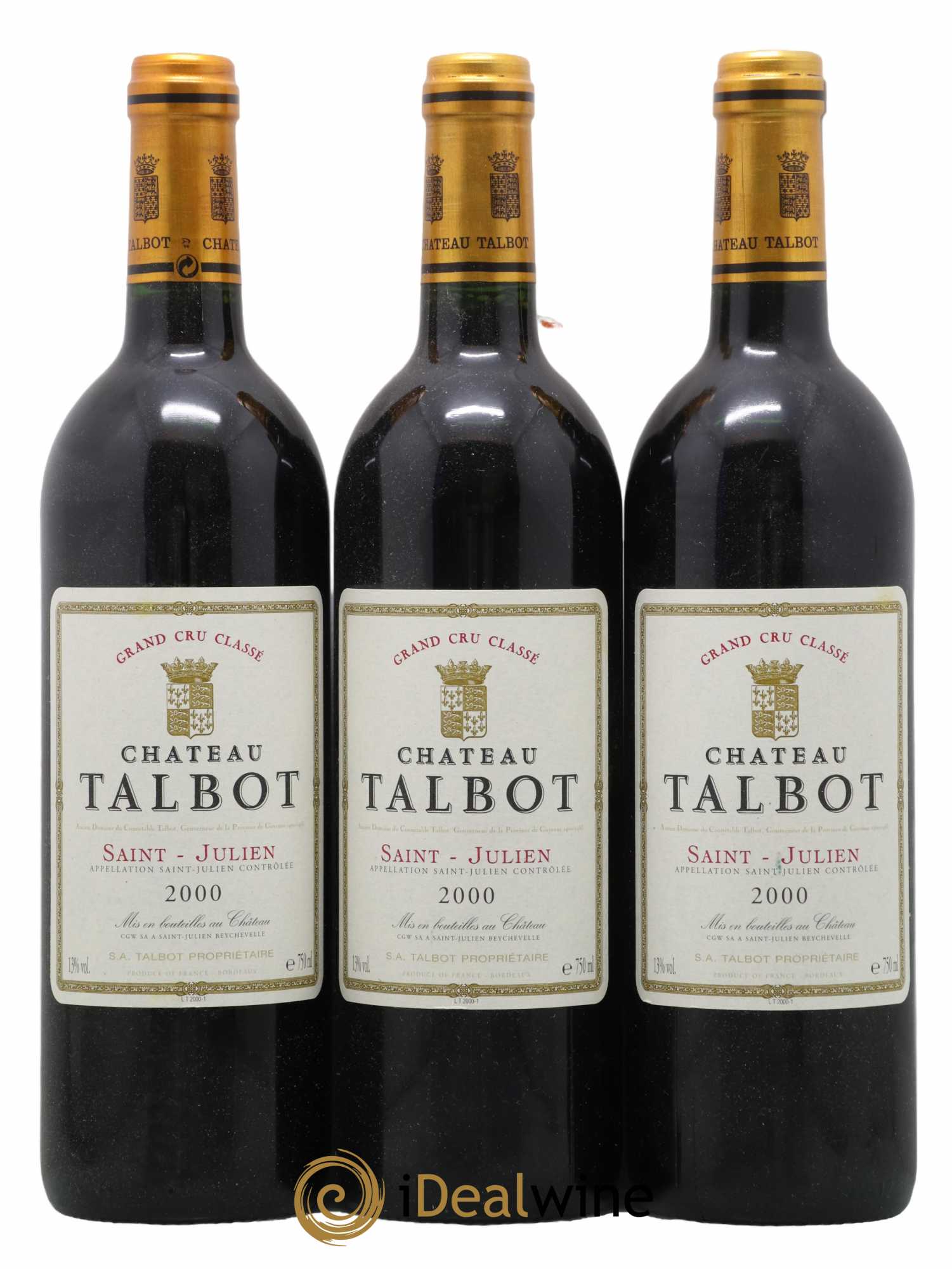 Château Talbot 4ème Grand Cru Classé 2000 - Lot de 3 bouteilles - 0