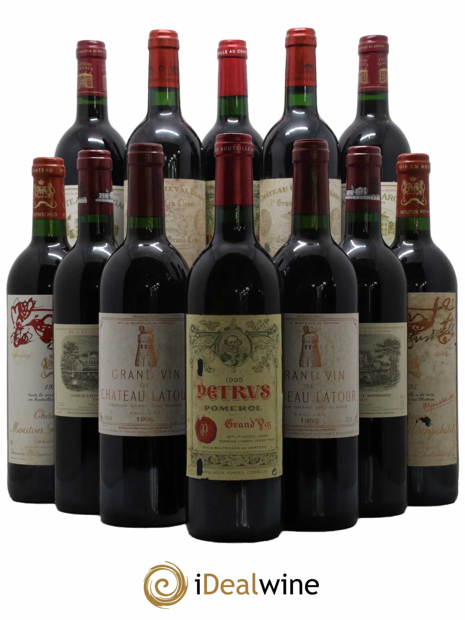Caisse Primeurs Lafite, Latour, Mouton, Petrus, Cheval Blanc, Margaux 1995 - Lot de 12 bouteilles - 0