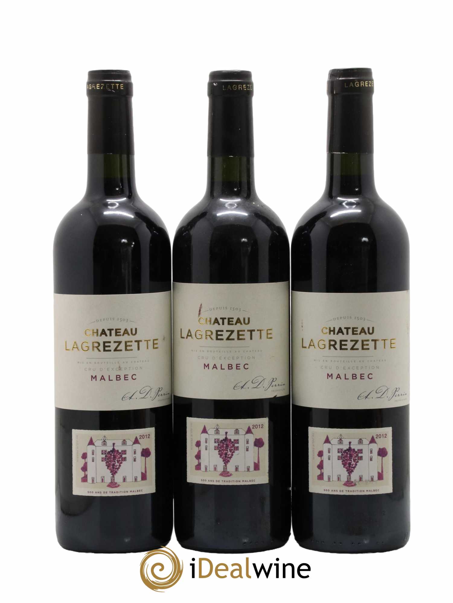 Cahors Château Lagrezette Alain Dominique Perrin 2012 - Lot de 3 bouteilles - 0