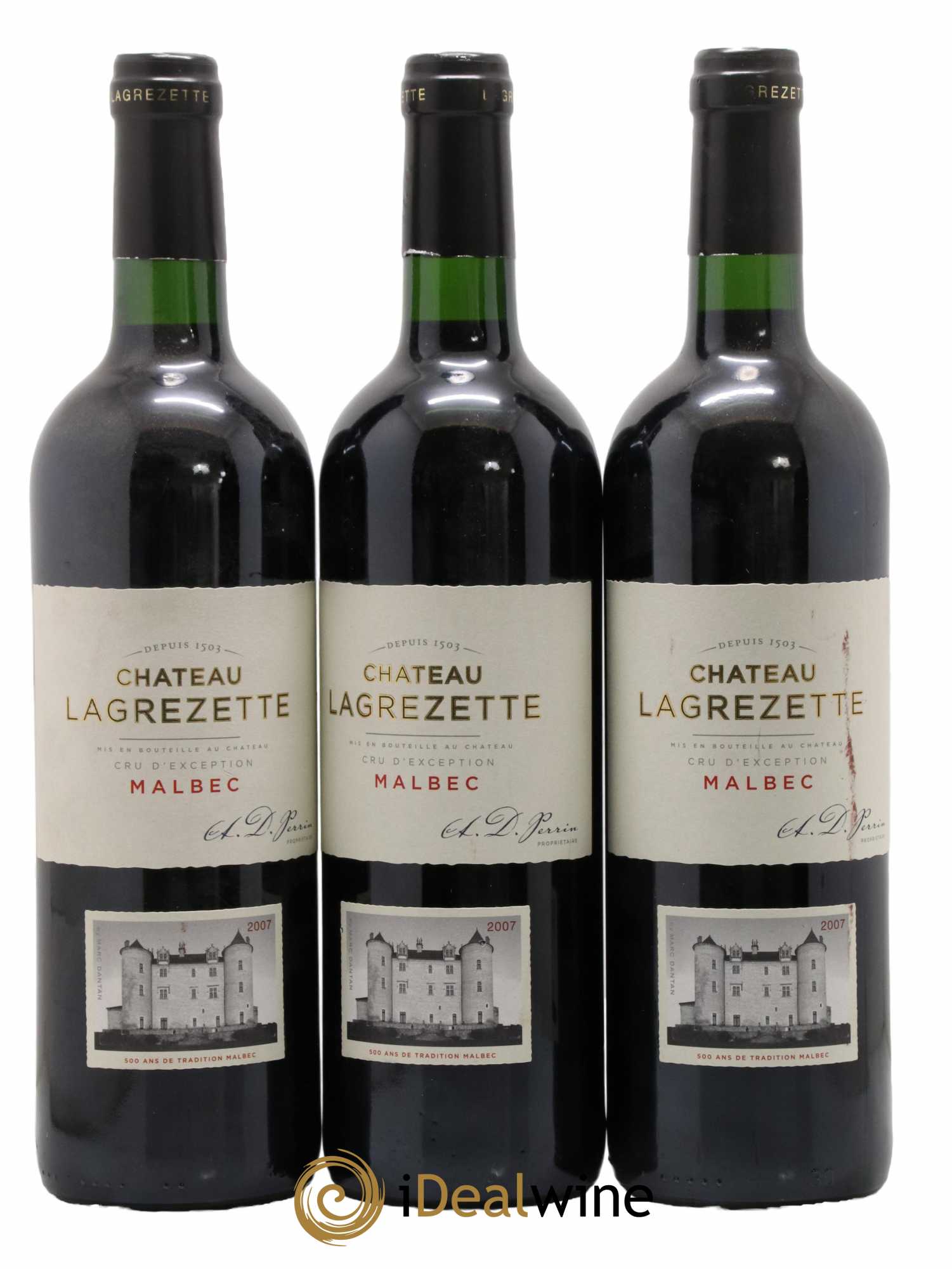 Cahors Château Lagrezette Alain Dominique Perrin 2007 - Lot de 3 bouteilles - 0