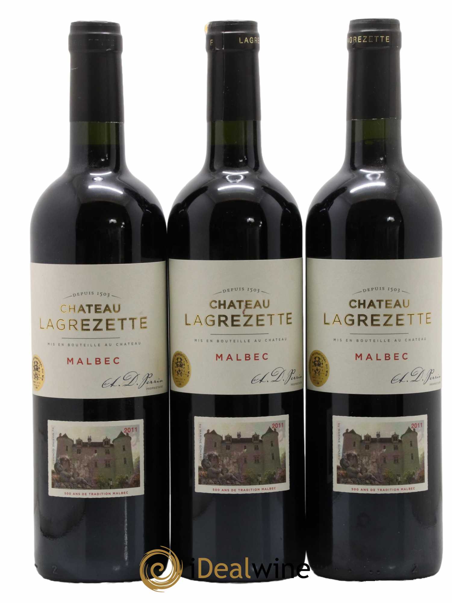 Cahors Château Lagrezette Alain Dominique Perrin 2011 - Lot de 3 bouteilles - 0