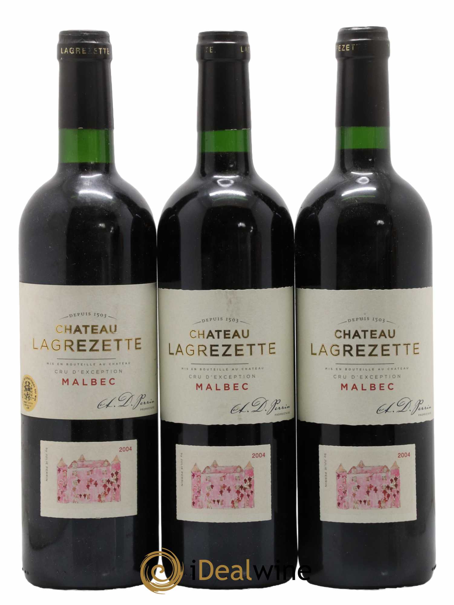 Cahors Château Lagrezette Alain Dominique Perrin 2004 - Lot de 3 bouteilles - 0