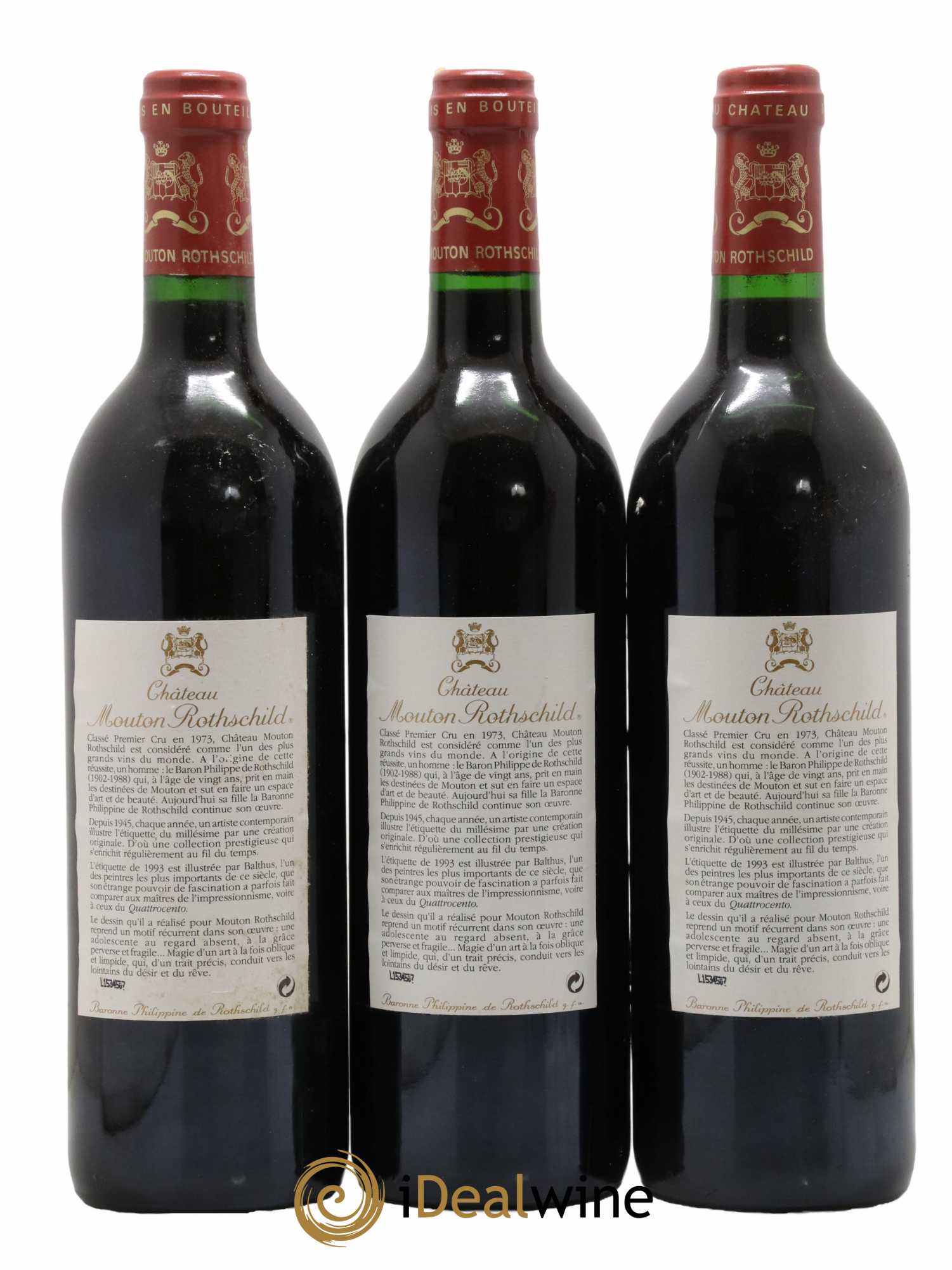Château Mouton Rothschild 1er Grand Cru Classé 1993 - Lot de 3 bouteilles - 1