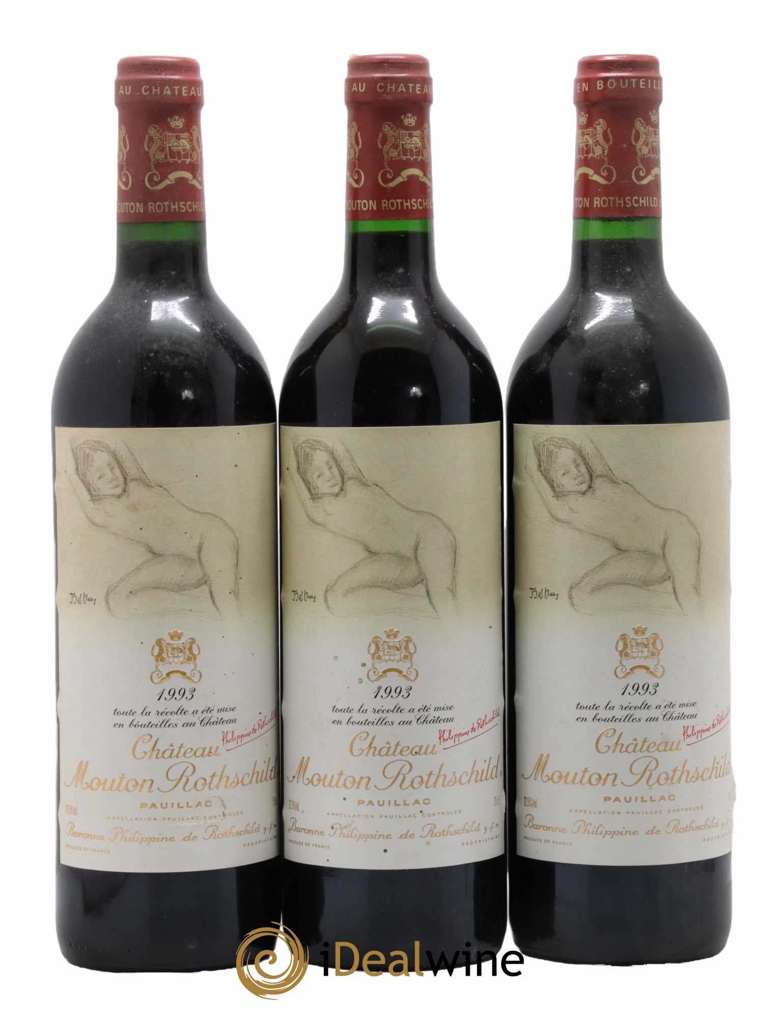 Château Mouton Rothschild 1er Grand Cru Classé 1993 - Lot de 3 bouteilles - 0