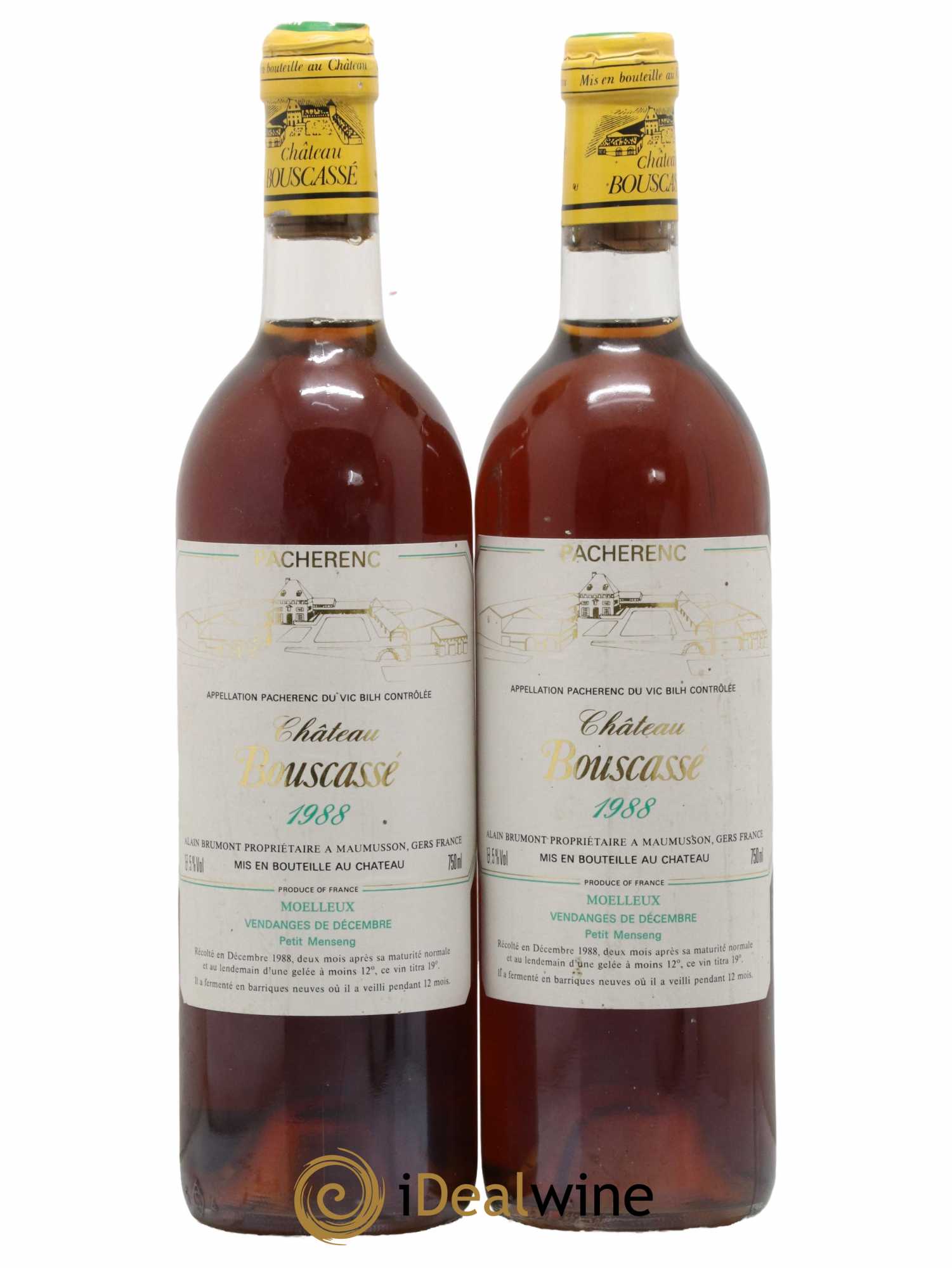 Pacherenc du Vic-Bilh Vendanges de Décembre ëtit Manseng Château Bouscassé 1988 - Lotto di 2 bottiglie - 0