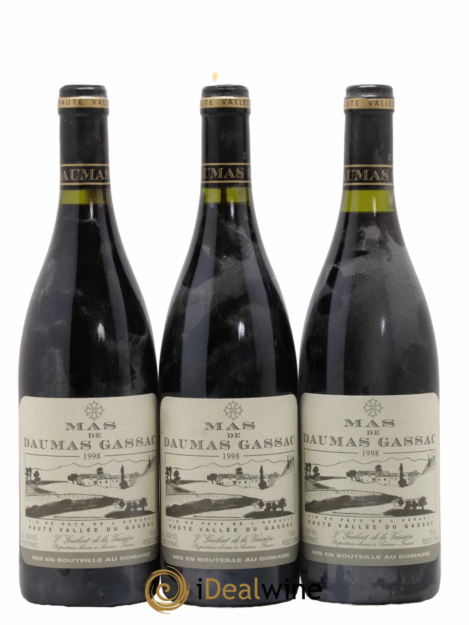 Saint-Guilhem-le-Désert - Cité d'Aniane Mas Daumas Gassac Famille Guibert de La Vaissière 1998 - Lot de 3 bouteilles - 0
