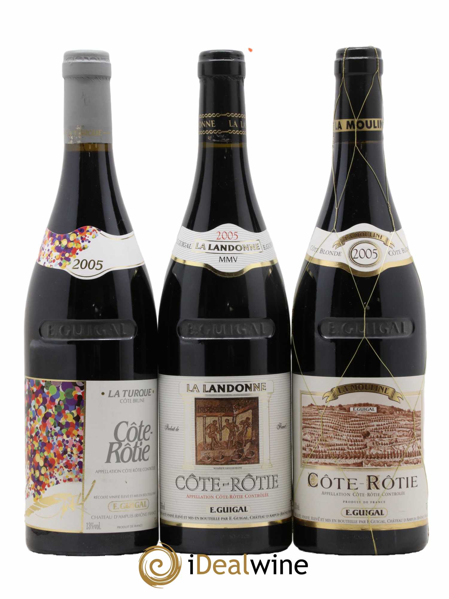 Côte-Rôtie Guigal Trilogie La Turque - La Landonne - La Mouline 2005 - Lot of 3 bottles - 0