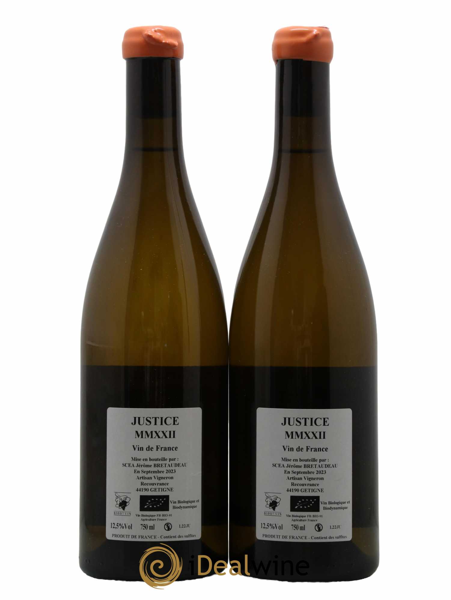 Muscadet-Sèvre-et-Maine Justice Jérôme Bretaudeau - Bellevue (Domaine de) 2022 - Lot de 2 bouteilles - 1