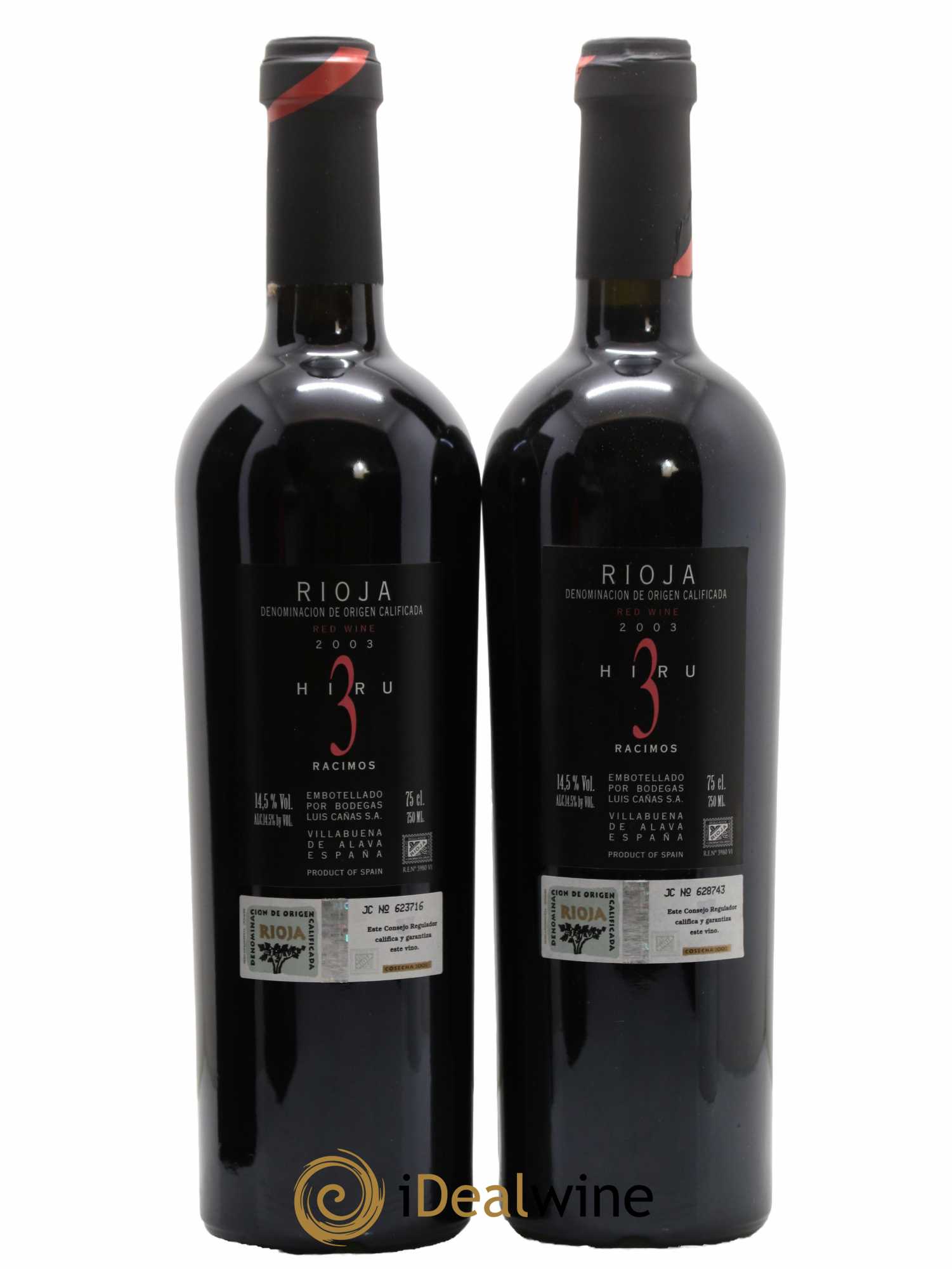 Rioja DOCA Hiru 3 Racimos 2003 - Lot of 2 bottles - 2