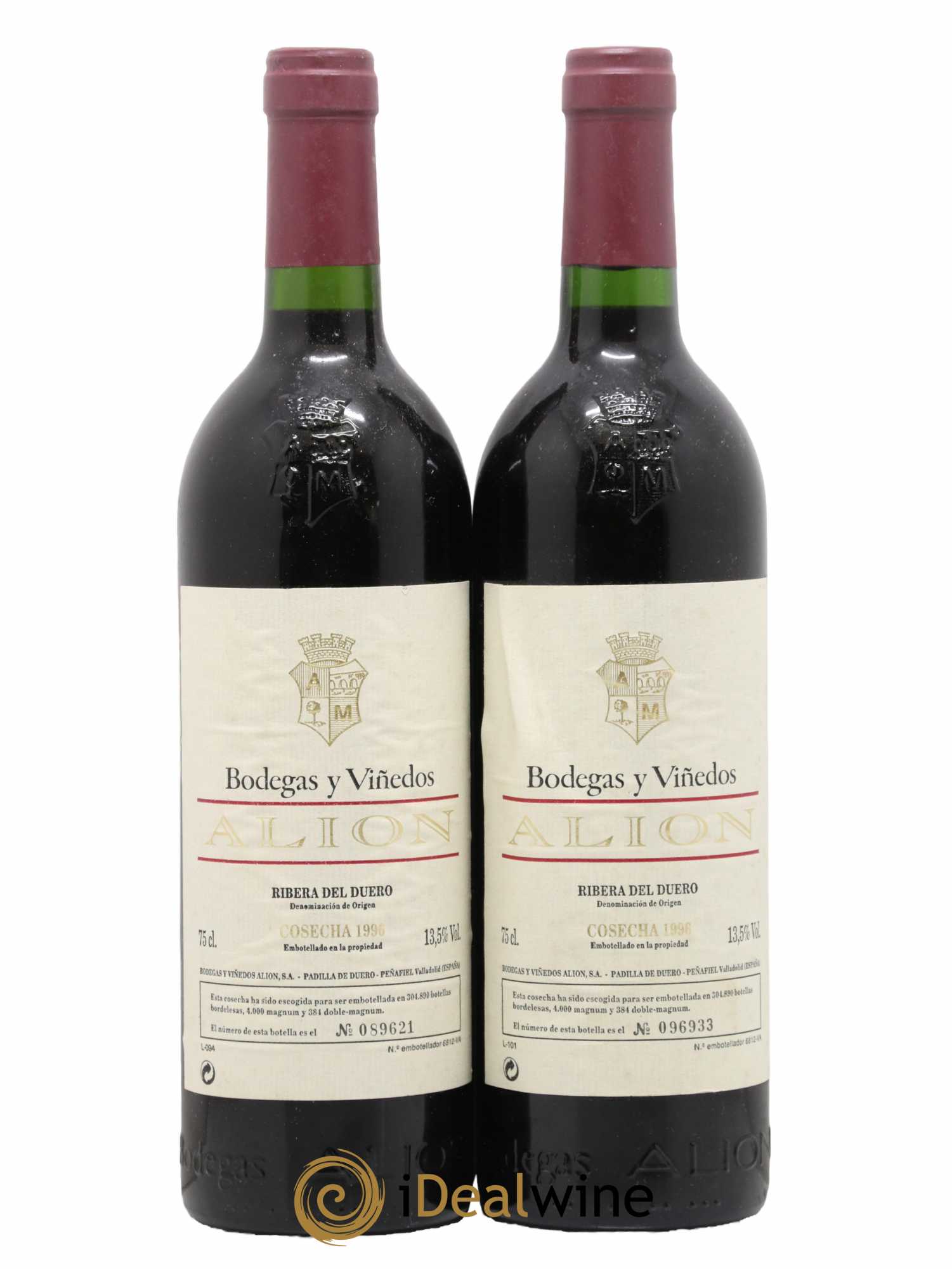 Ribera Del Duero DO Vega Sicilia Alion Famille Alvarez 1996 - Lot de 2 bouteilles - 0