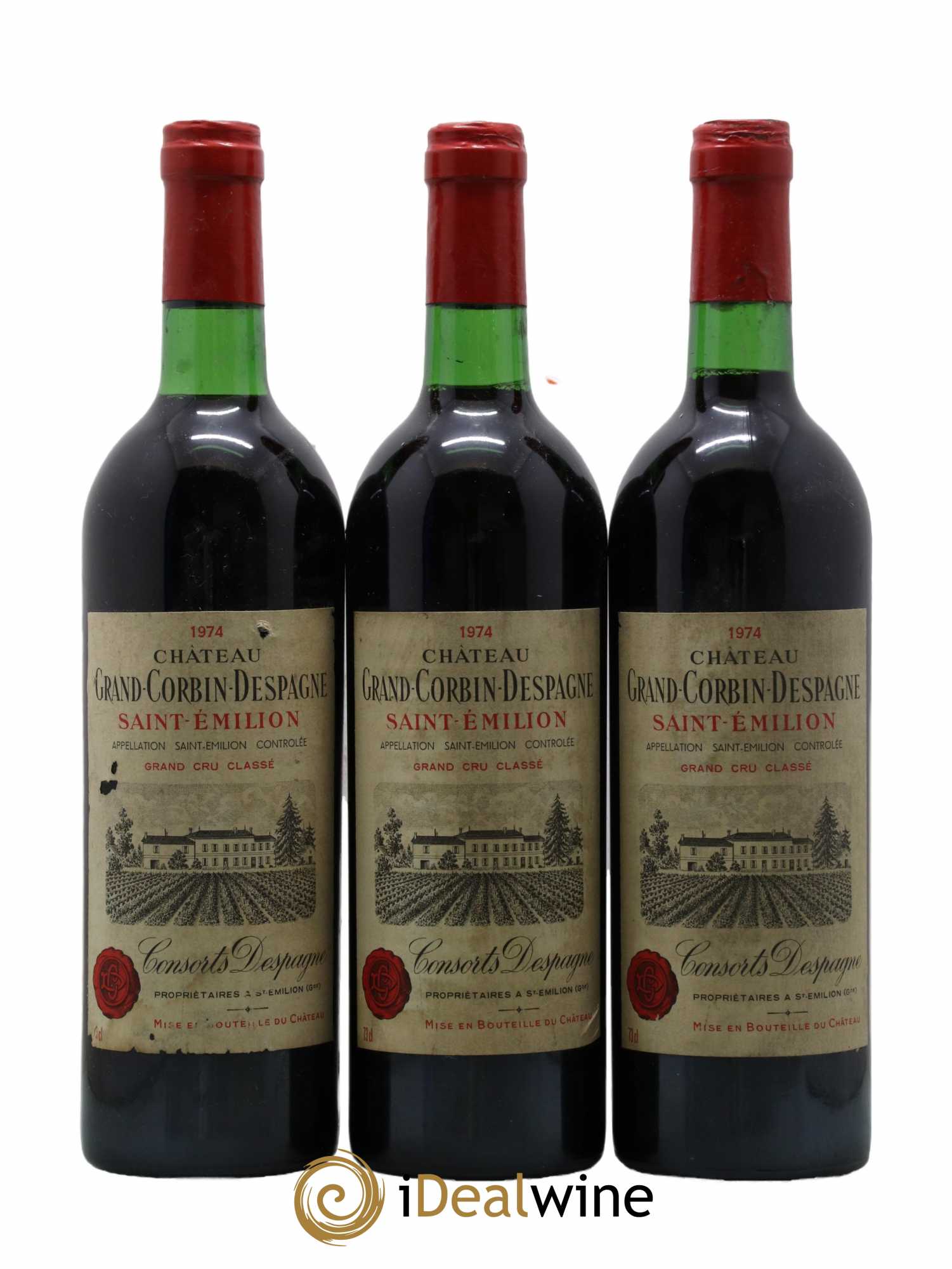 Château Grand Corbin Despagne Grand Cru Classé 1974 - Lot de 3 bouteilles - 0