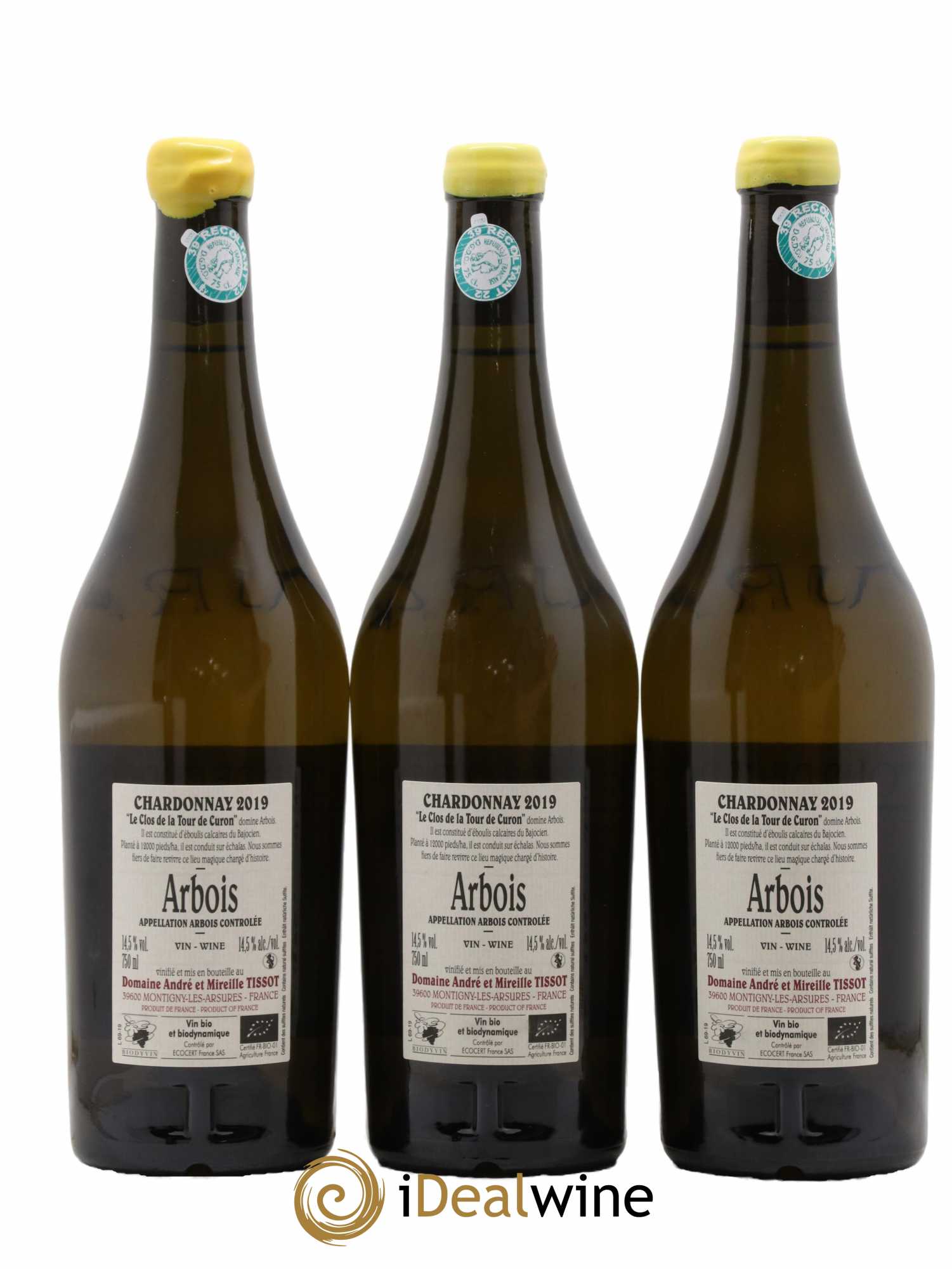Arbois Chardonnay Le Clos de la Tour de Curon Bénédicte et Stéphane Tissot 2019 - Lot de 3 bouteilles - 1