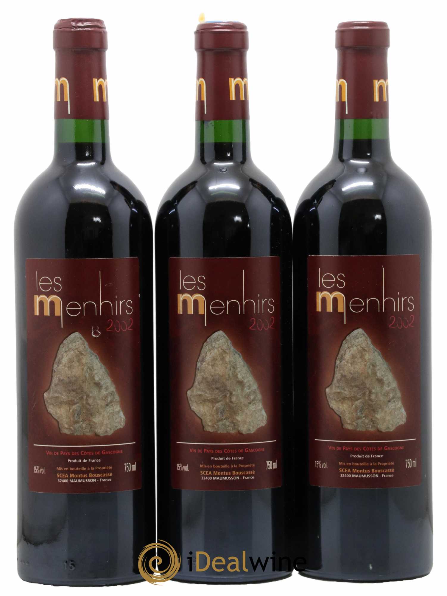 Côtes de Gascogne (VDP des Côtes de Gascogne) Les Menhir Château Bouscassé 2002 - Lot de 3 bouteilles - 0