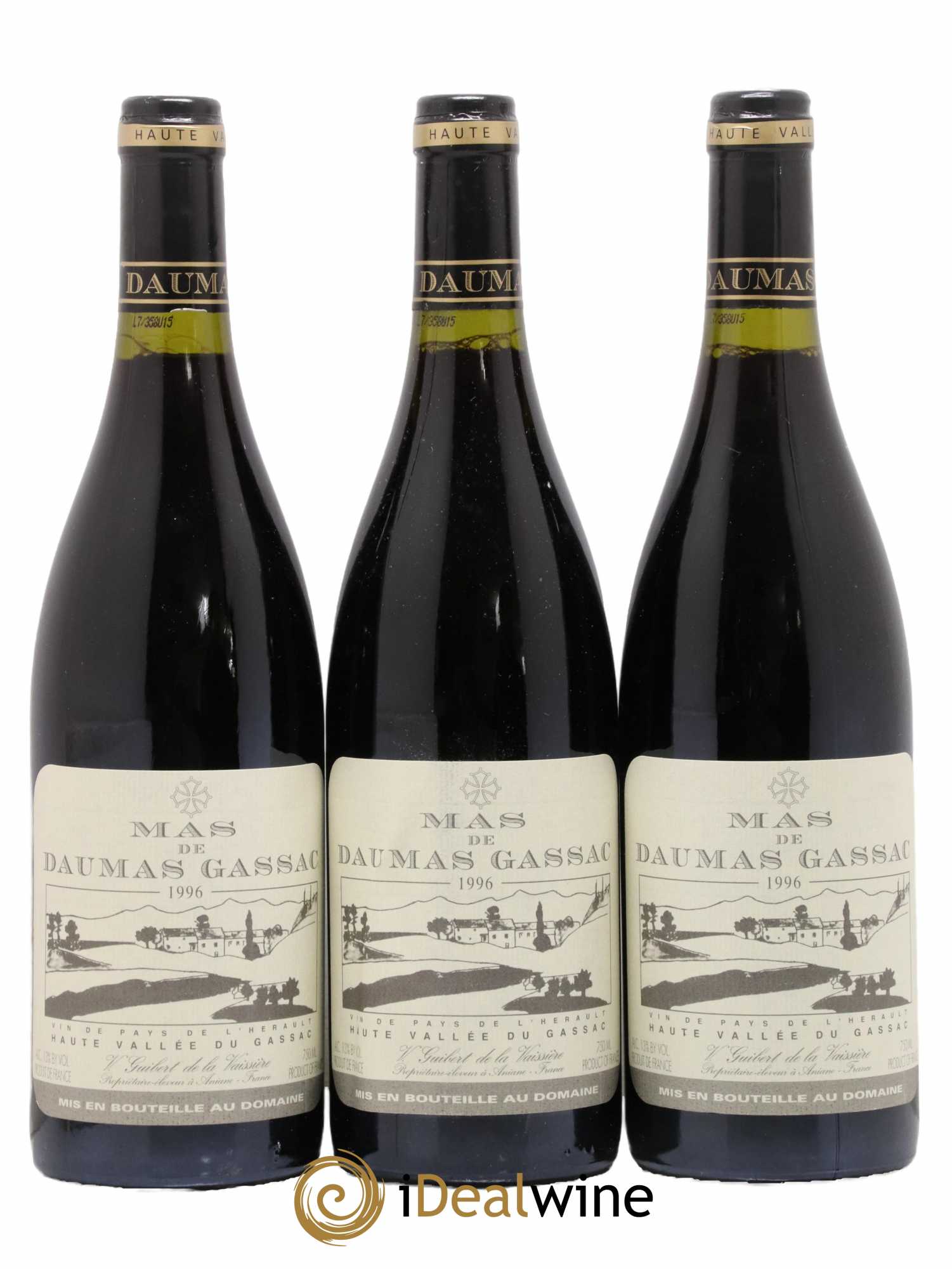 Saint-Guilhem-le-Désert - Cité d'Aniane Mas Daumas Gassac Famille Guibert de La Vaissière 1996 - Lot de 3 bouteilles - 0