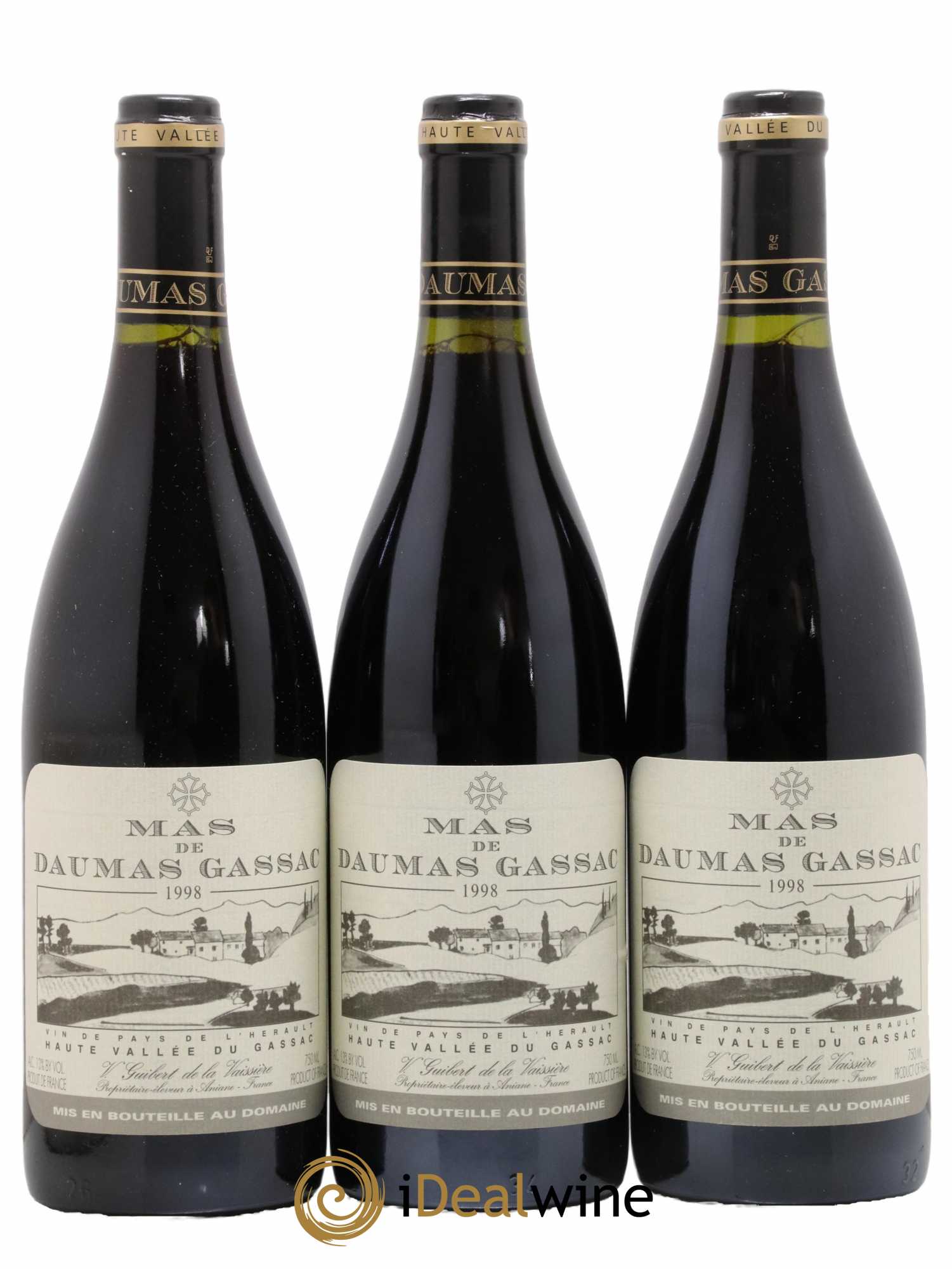Saint-Guilhem-le-Désert - Cité d'Aniane Mas Daumas Gassac Famille Guibert de La Vaissière 1998 - Lot de 3 bouteilles - 0