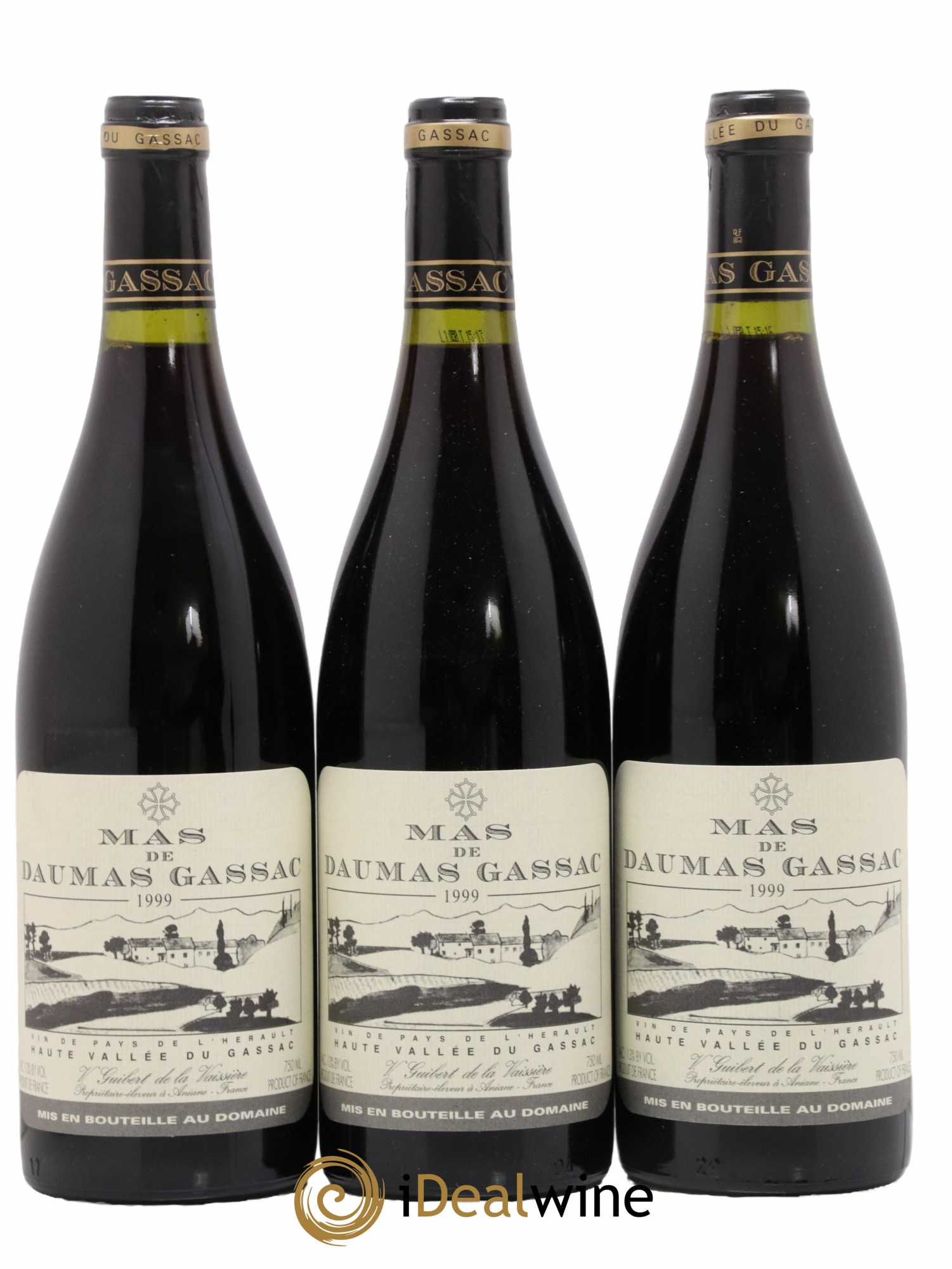 Saint-Guilhem-le-Désert - Cité d'Aniane Mas Daumas Gassac Famille Guibert de La Vaissière 1999 - Lot de 3 bouteilles - 0