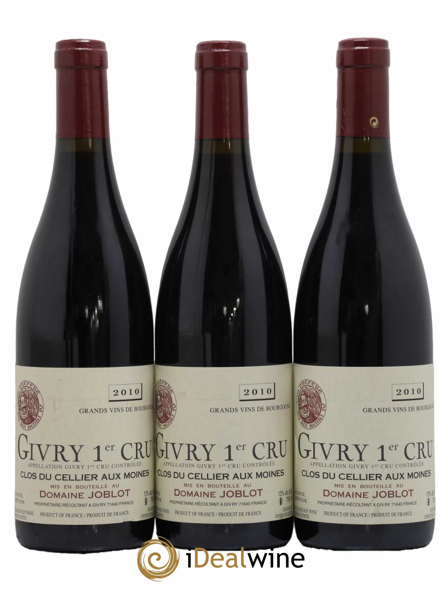 Givry 1er Cru Clos du Cellier aux Moines Joblot (Domaine) 2010 - Lot de 3 bouteilles - 0