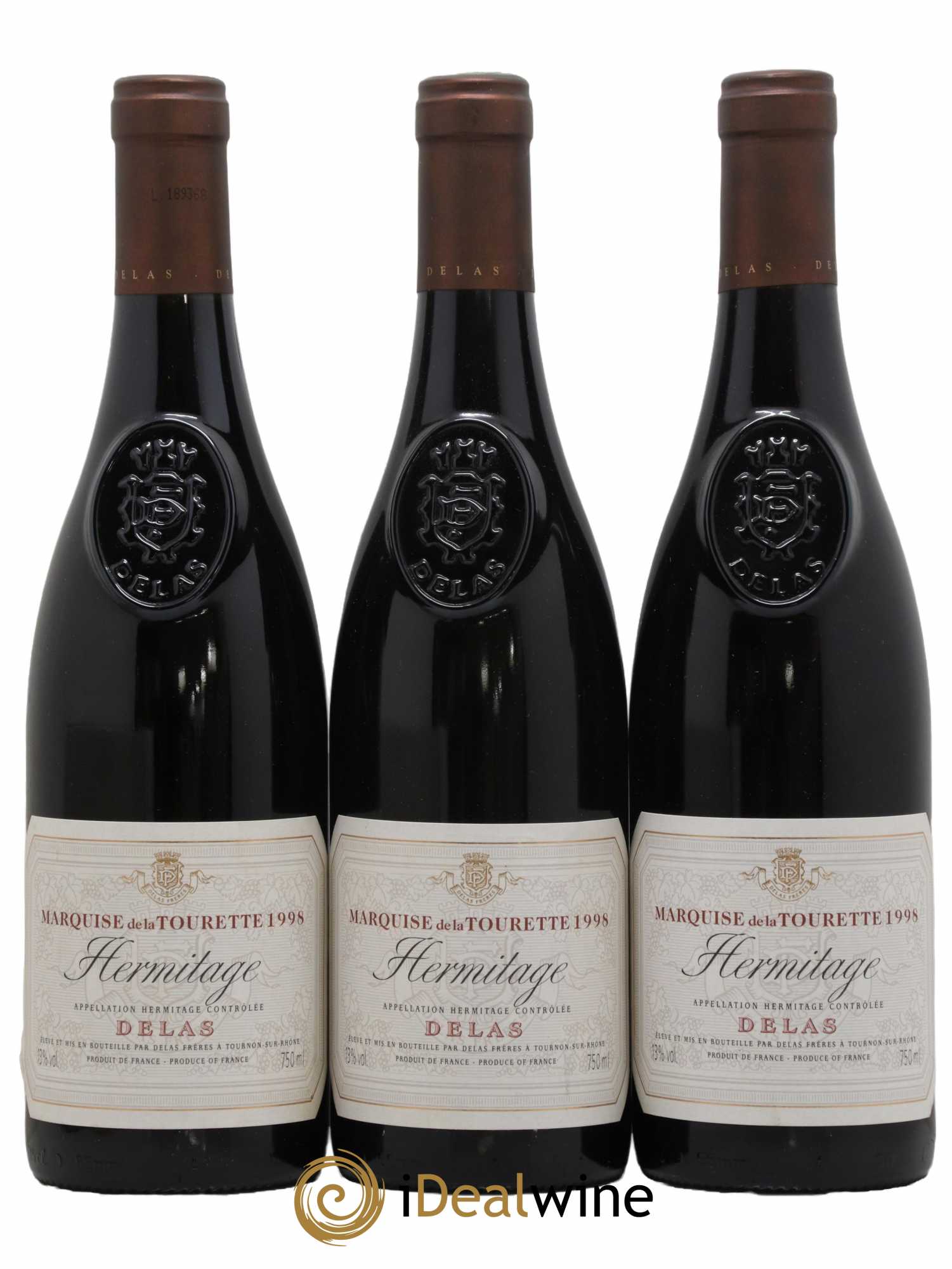 Hermitage Marquise de la Tourette Delas Frères 1998 - Lot de 3 bouteilles - 0