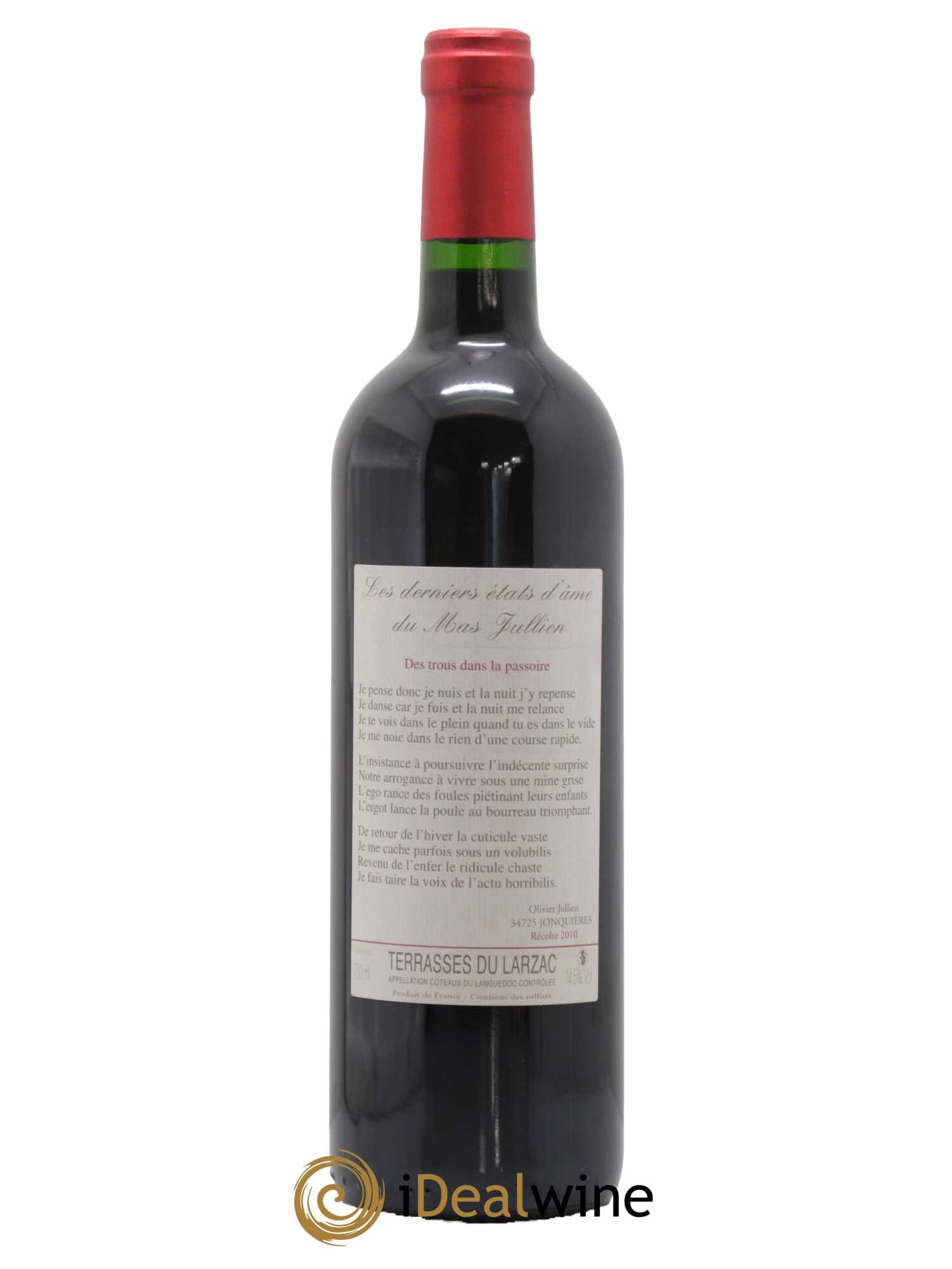 Terrasses du Larzac Mas Jullien Les derniers états d'âme Olivier Jullien 2010 - Lot de 1 bouteille - 0