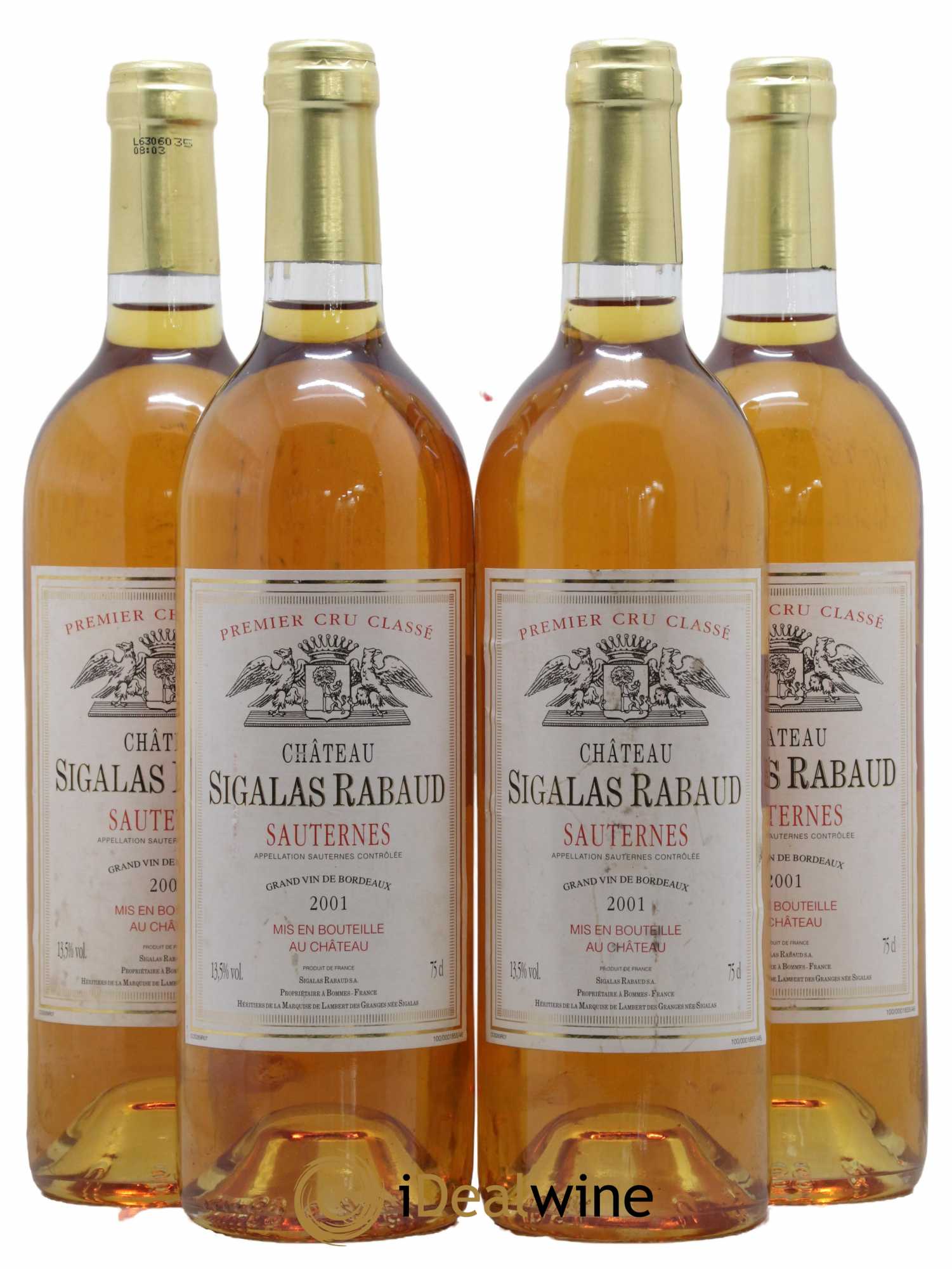 Château Sigalas Rabaud 1er Grand Cru Classé 2001 - Lotto di 4 bottiglie - 0