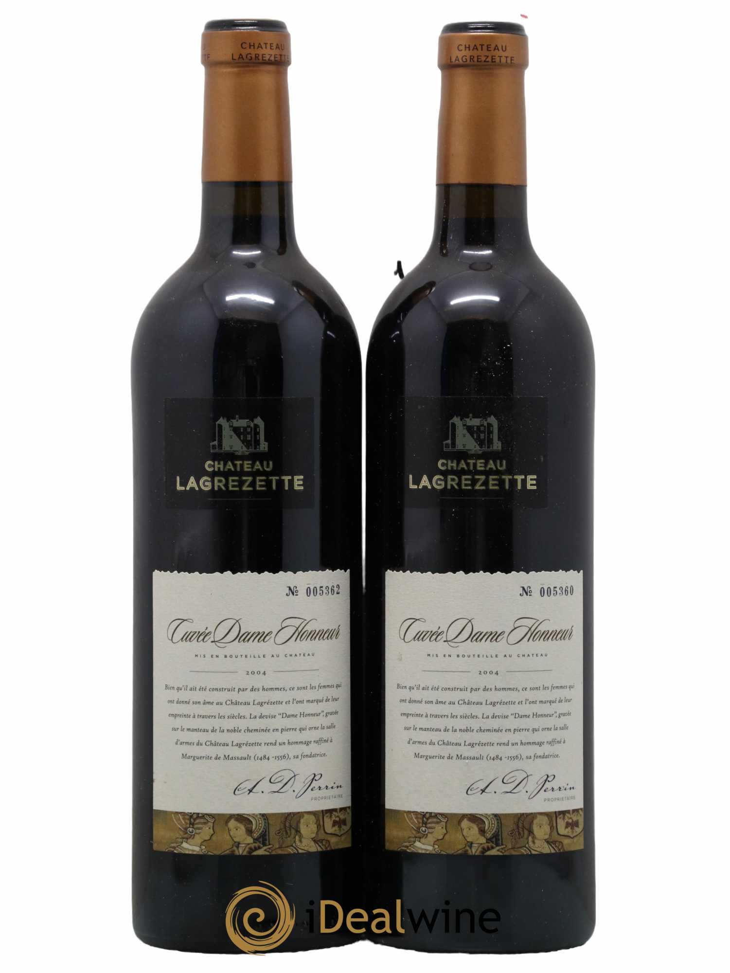 Cahors Château Lagrezette Cuvée Dame Honneur Alain Dominique Perrin 2004 - Lot of 2 bottles - 0
