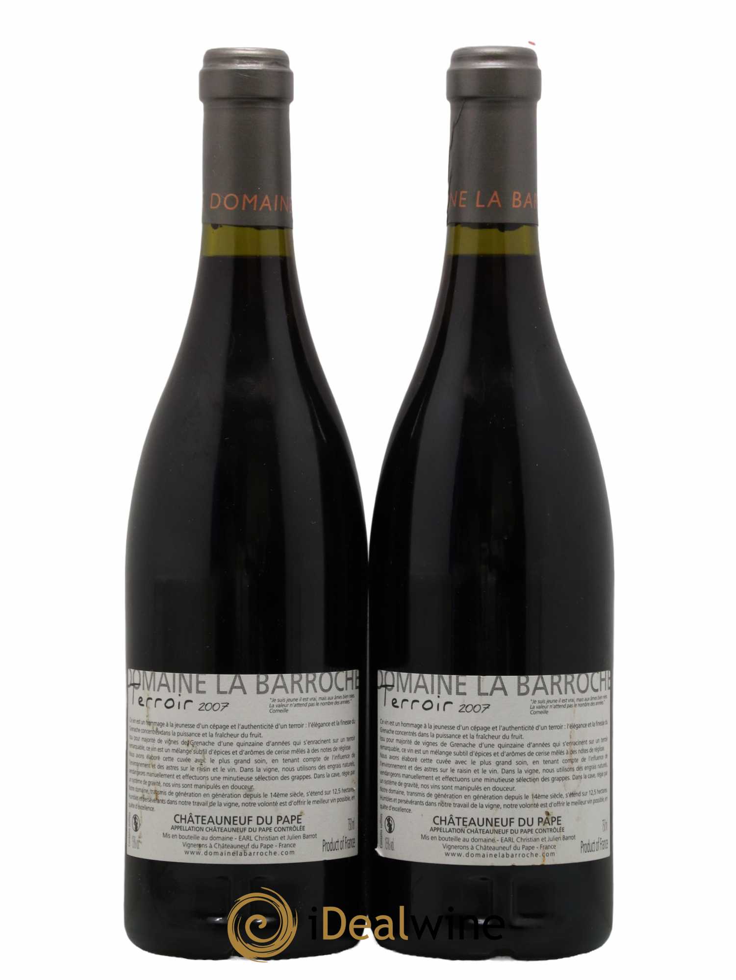 Châteauneuf-du-Pape La Barroche (Domaine de) Julien Barrot 2007 - Lot de 2 bouteilles - 1