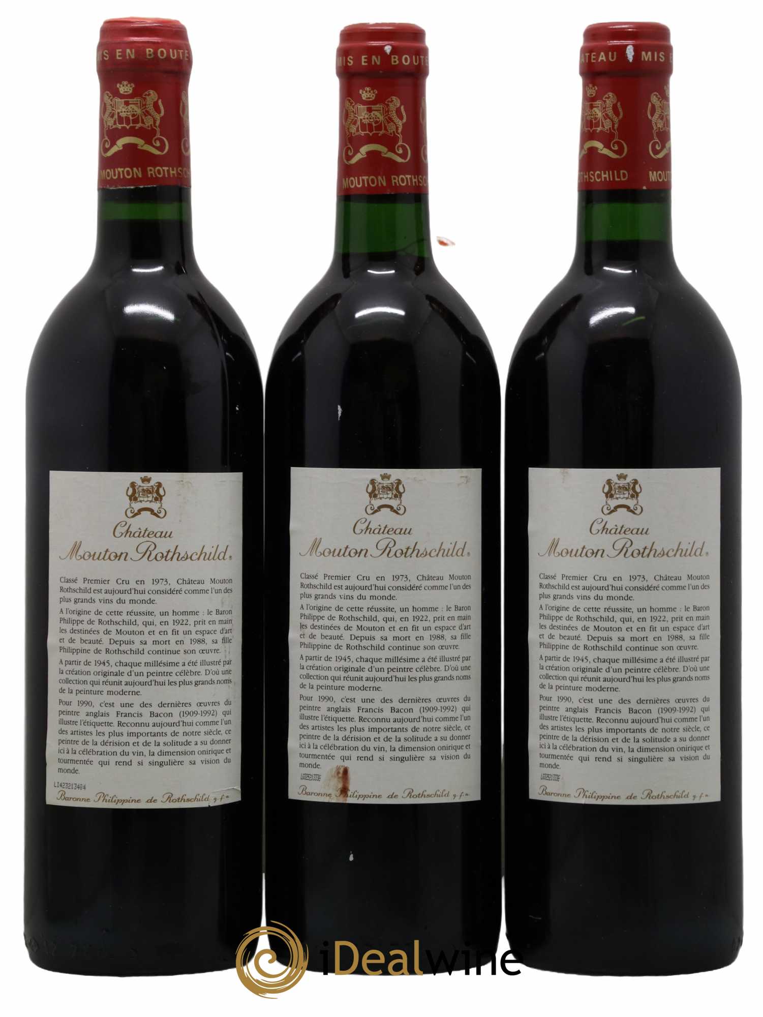 Château Mouton Rothschild 1er Grand Cru Classé 1990 - Lot de 3 bouteilles - 1