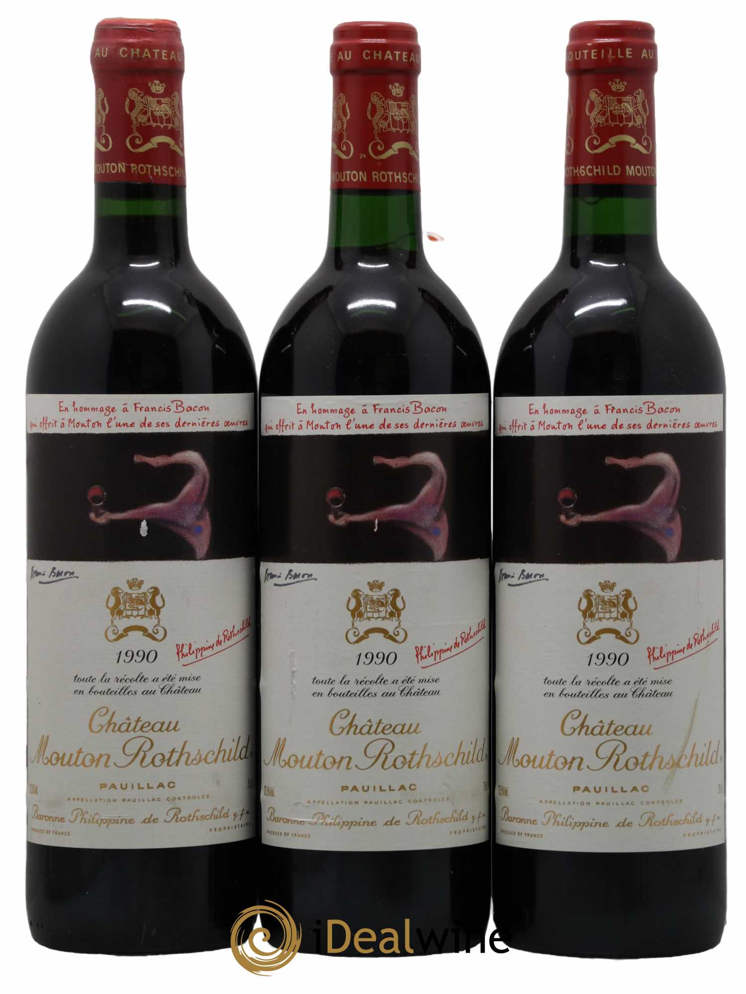 Château Mouton Rothschild 1er Grand Cru Classé 1990 - Lot de 3 bouteilles - 0