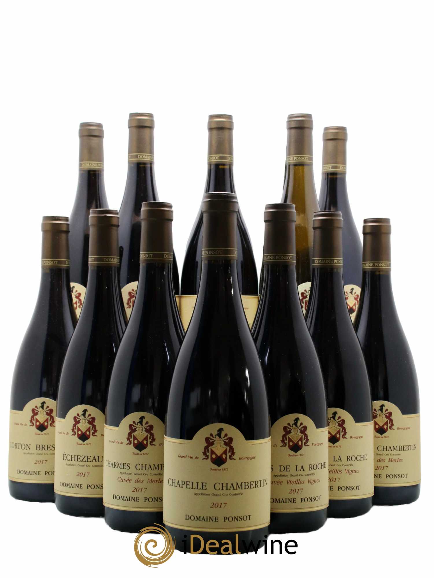 Assortiment Grands Crus Ponsot (Domaine) 2 Clos De La Roche Vieilles Vignes,1 Mazis Chambertin,2 Charmes Chambertin Cuvée Des Merles,1 Chapelle Chambertin,1 Echezeaux,1 Corton Bressandes,1 Chambertin,1 Clos Vougeot Cuvée Vieilles Vignes,1 Corton Cuvée Du Bourdon,1 Corton Charlemagne 2017 - Lot de 12 bouteilles - 0