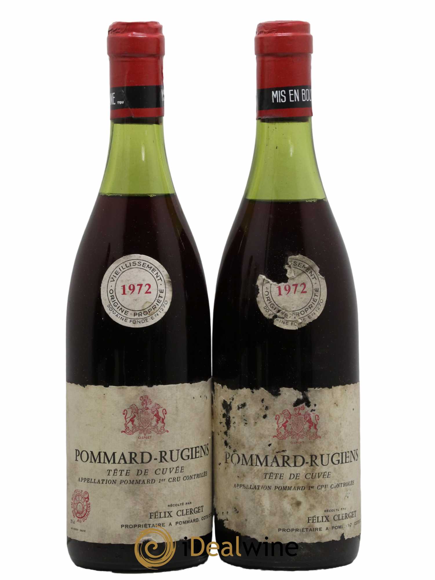 Pommard Rugiens Tête de Cuvée Félix Clerget 1972 - Lot de 2 bouteilles - 0
