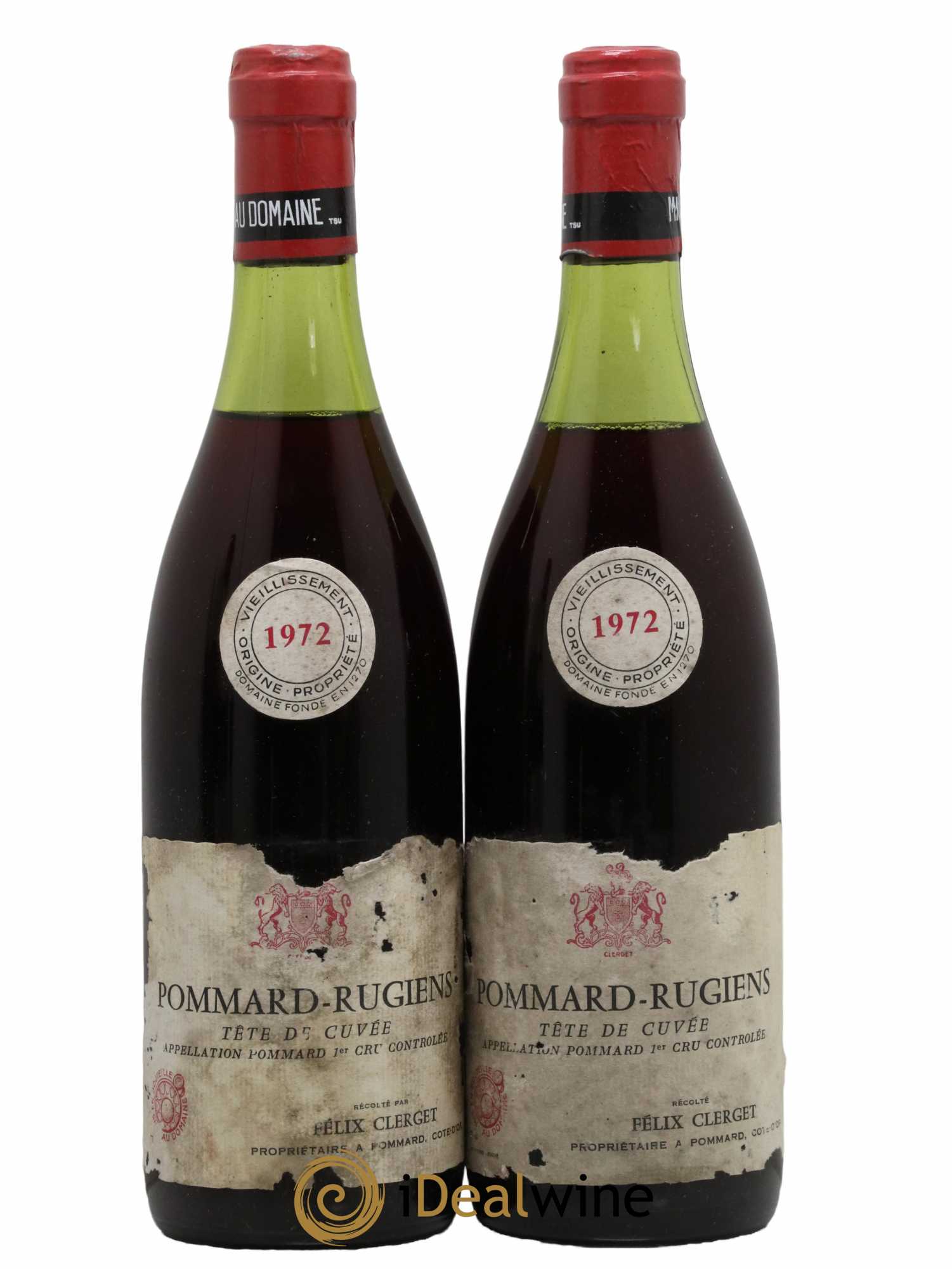 Pommard Rugiens Tête de Cuvée Félix Clerget 1972 - Lot de 2 bouteilles - 0