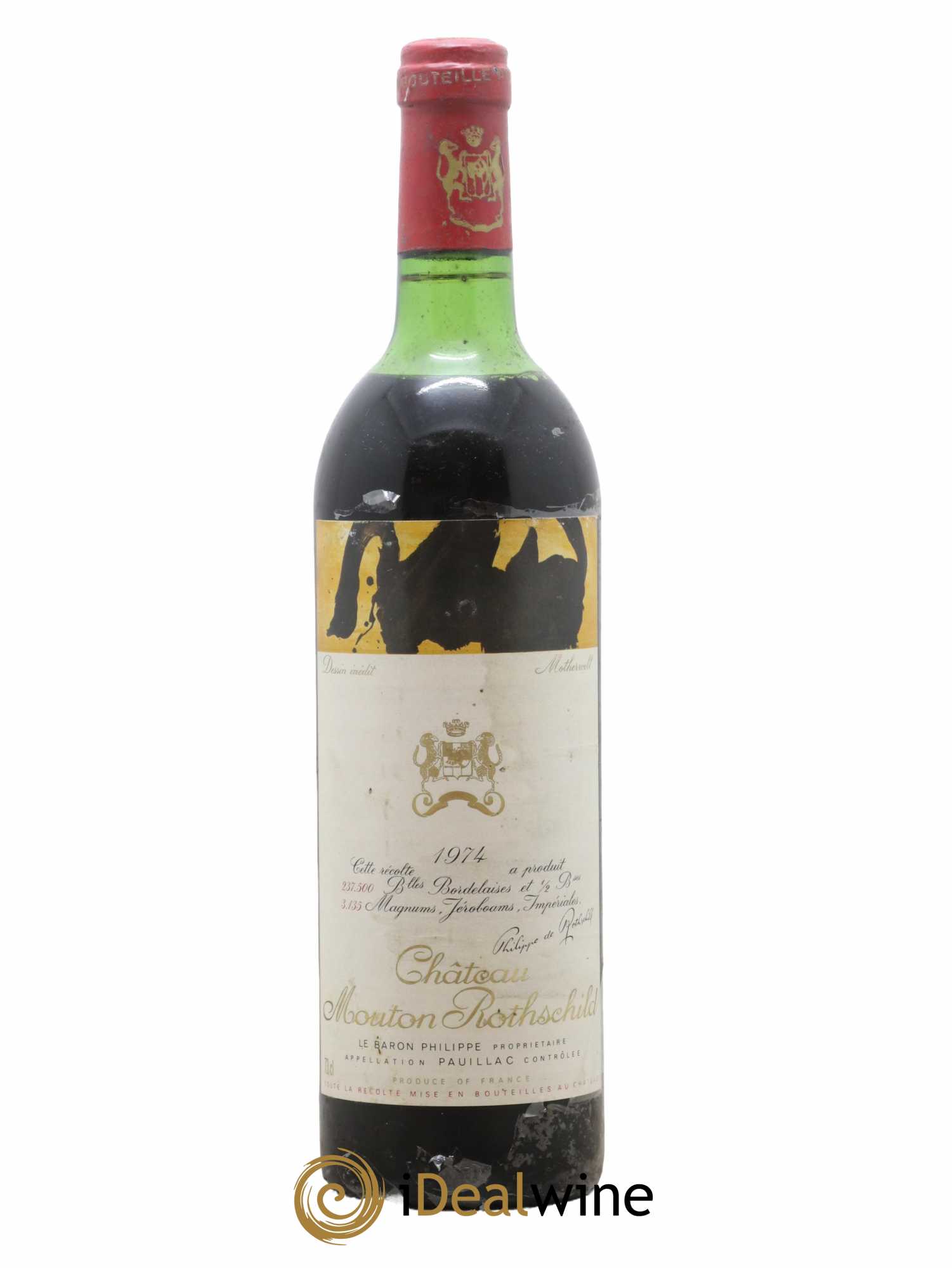Château Mouton Rothschild 1er Grand Cru Classé 1974 - Lot de 1 bouteille - 0